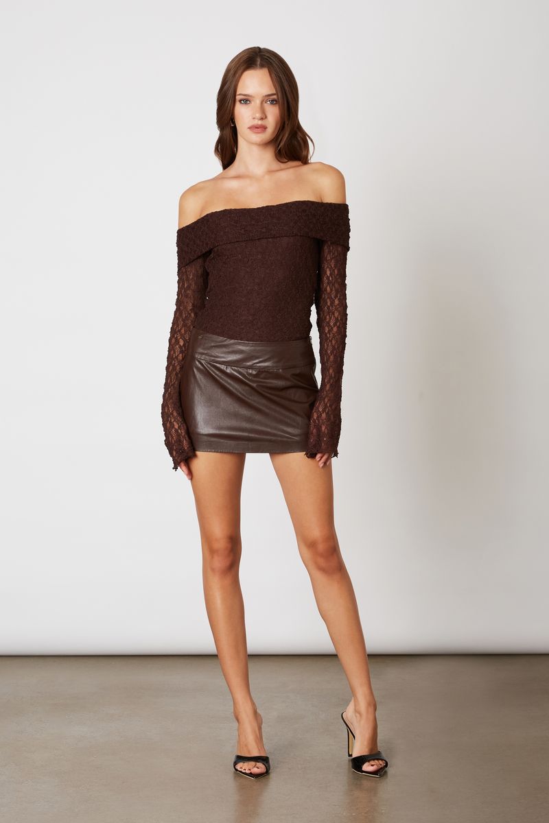 Low Rise Vegan Leather Mini Skort in espresso front view