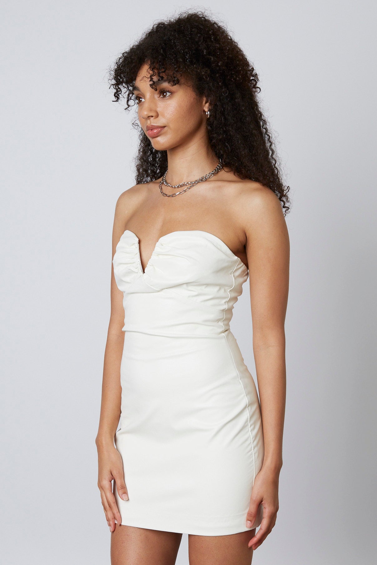 Faux Leather Mini Dress in Ivory Side View