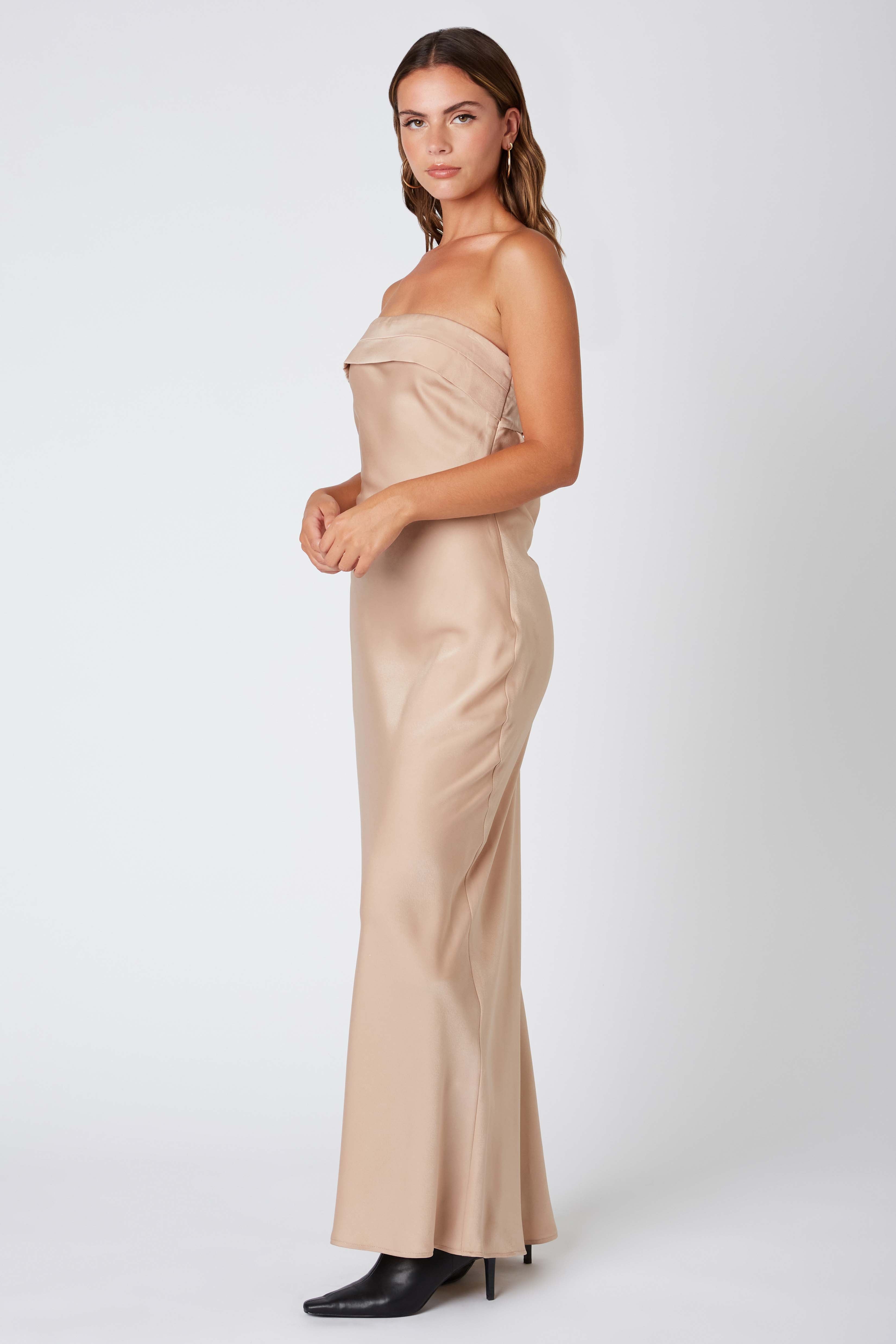 Strapless Bias Gown in Almond Side View