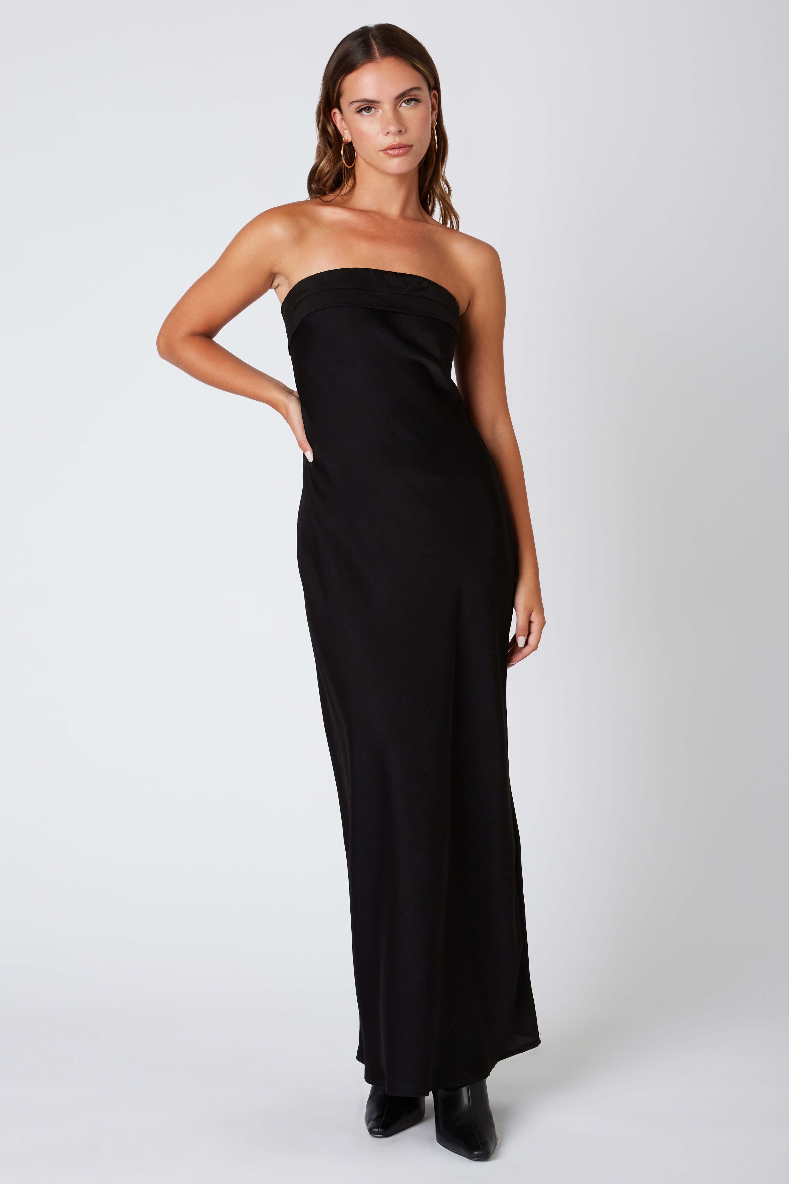 Strapless Bias Gown in Black Front View