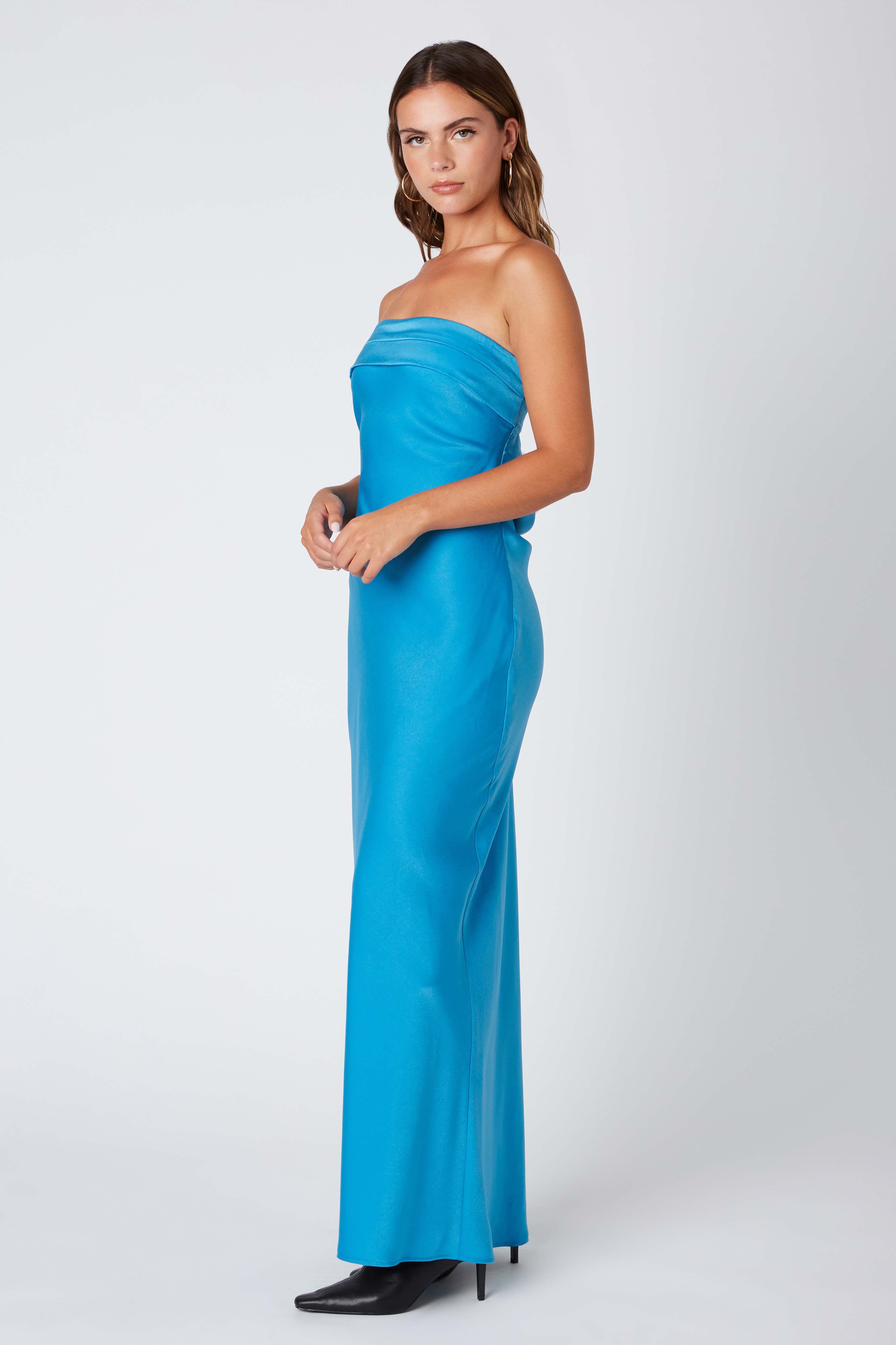 Strapless Bias Gown in Lake Side View