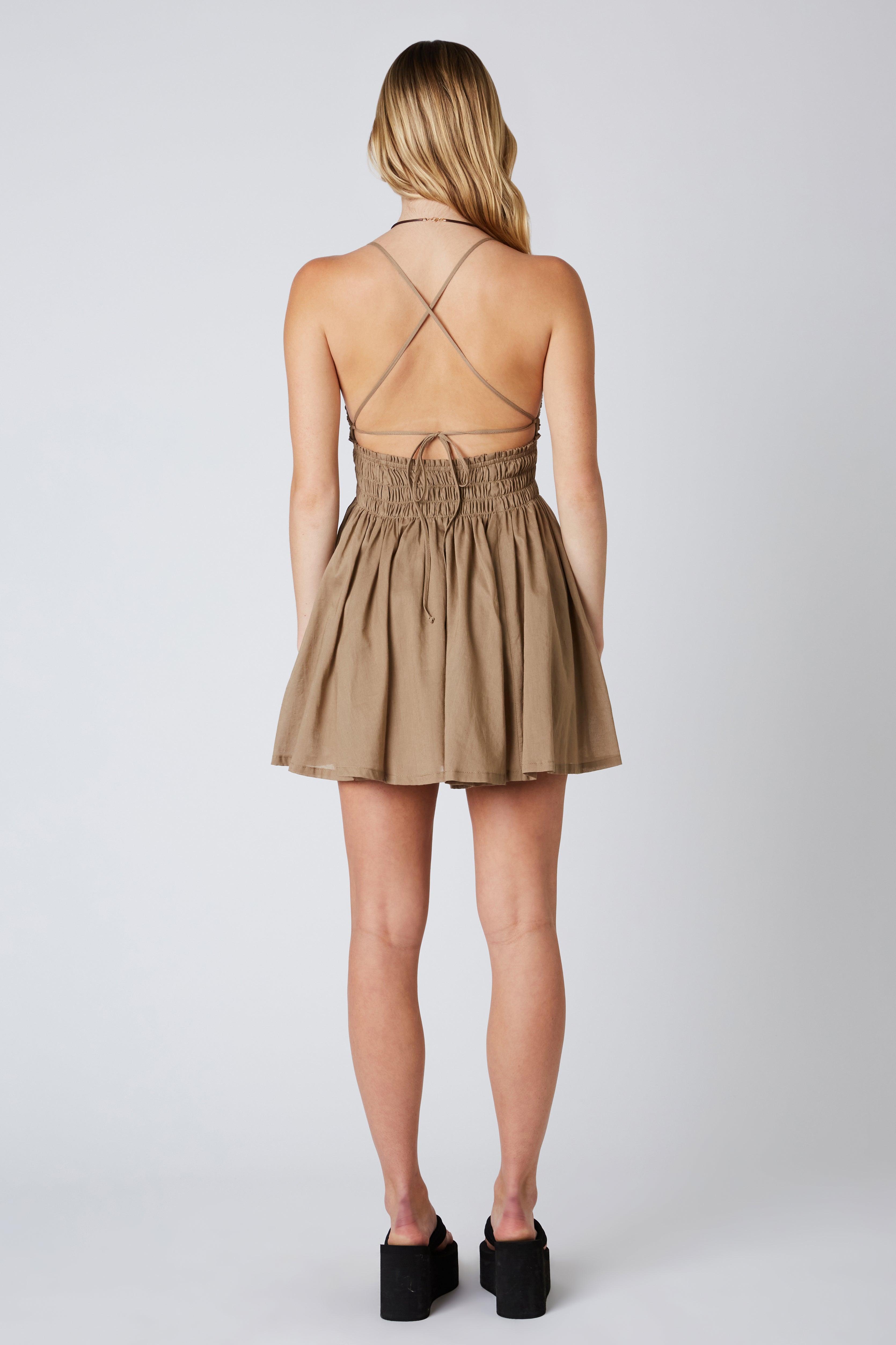 Cotton Sun Dress in Taupe Back View