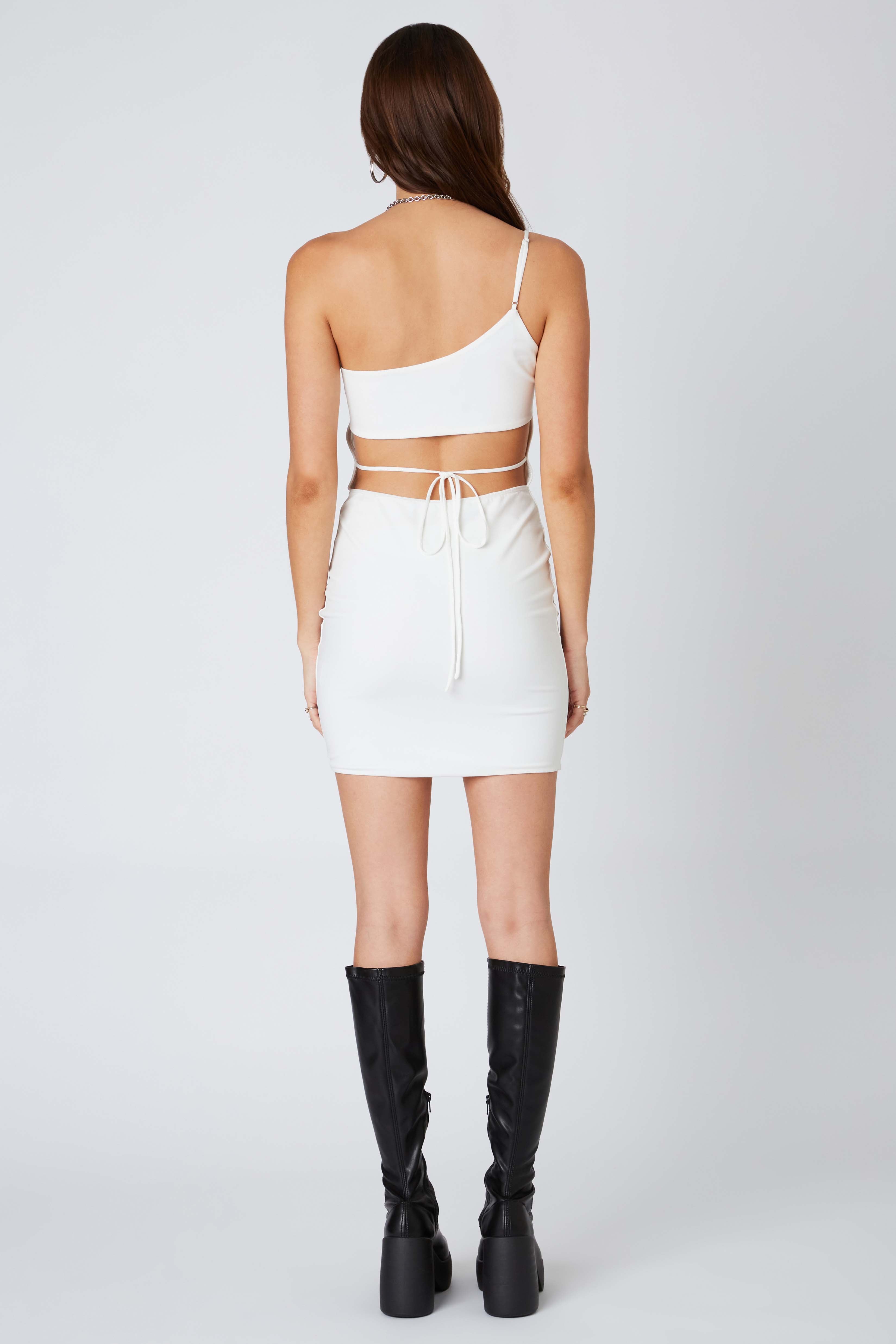 One Shoulder Bodycon Dress in White Back View