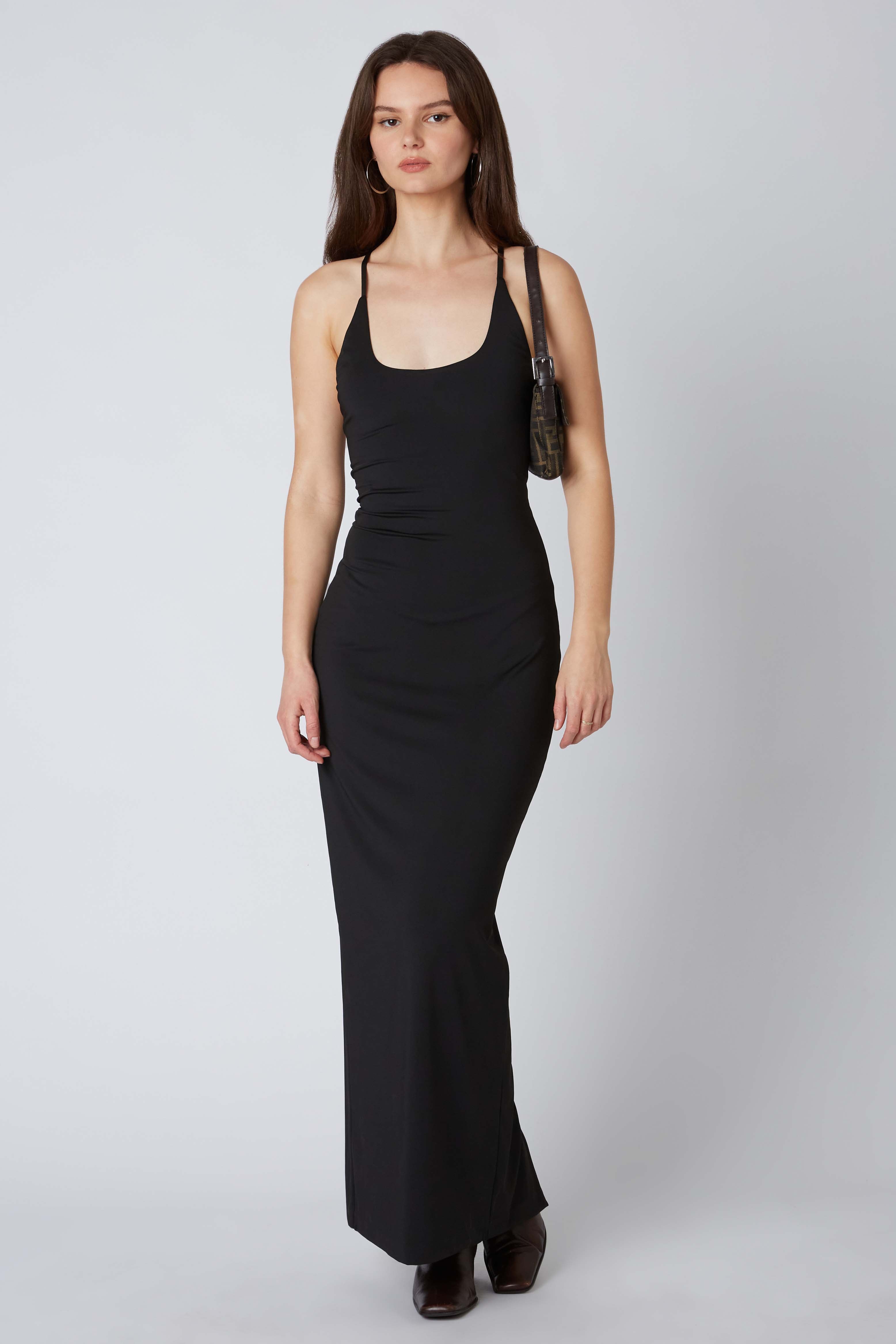 Knit Bodycon Maxi Dress in Black Front View