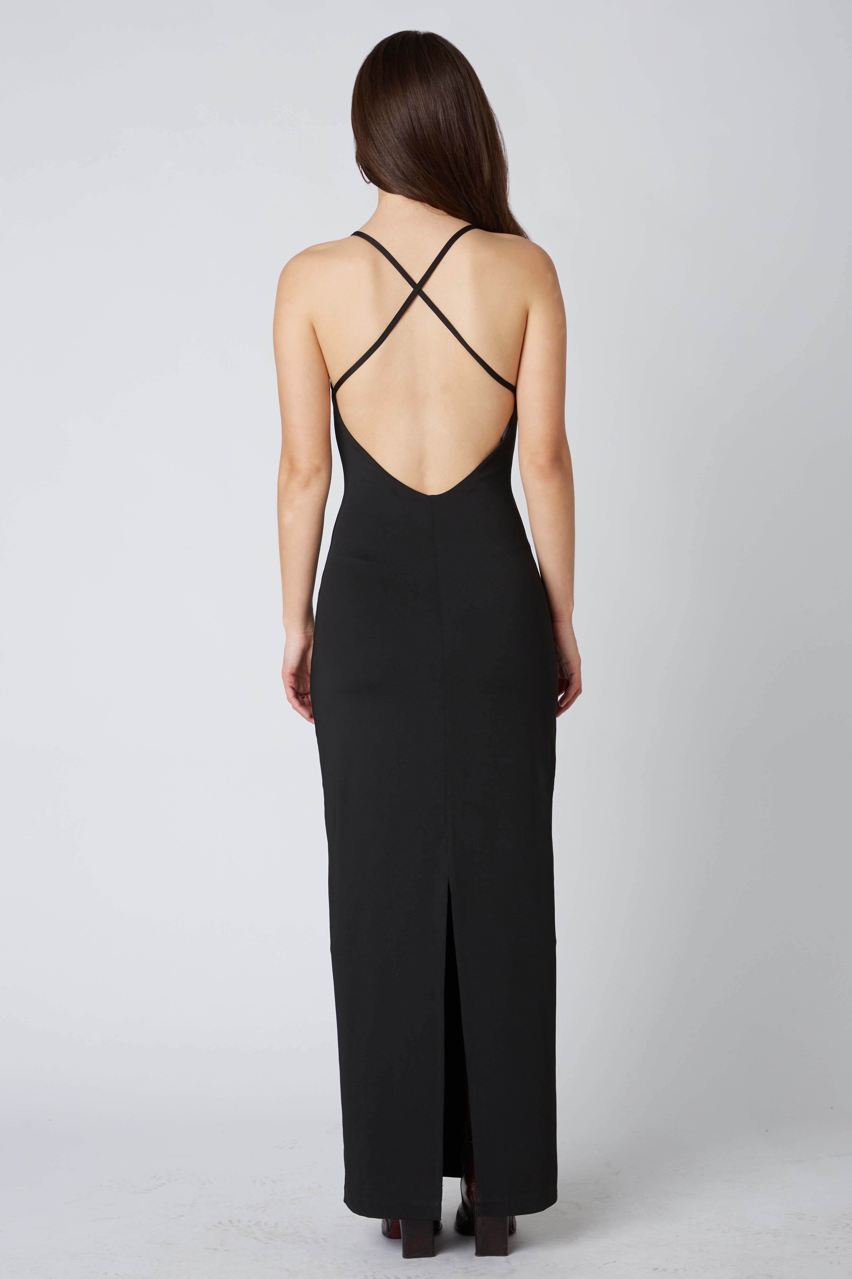Knit Bodycon Maxi Dress in Black Back View