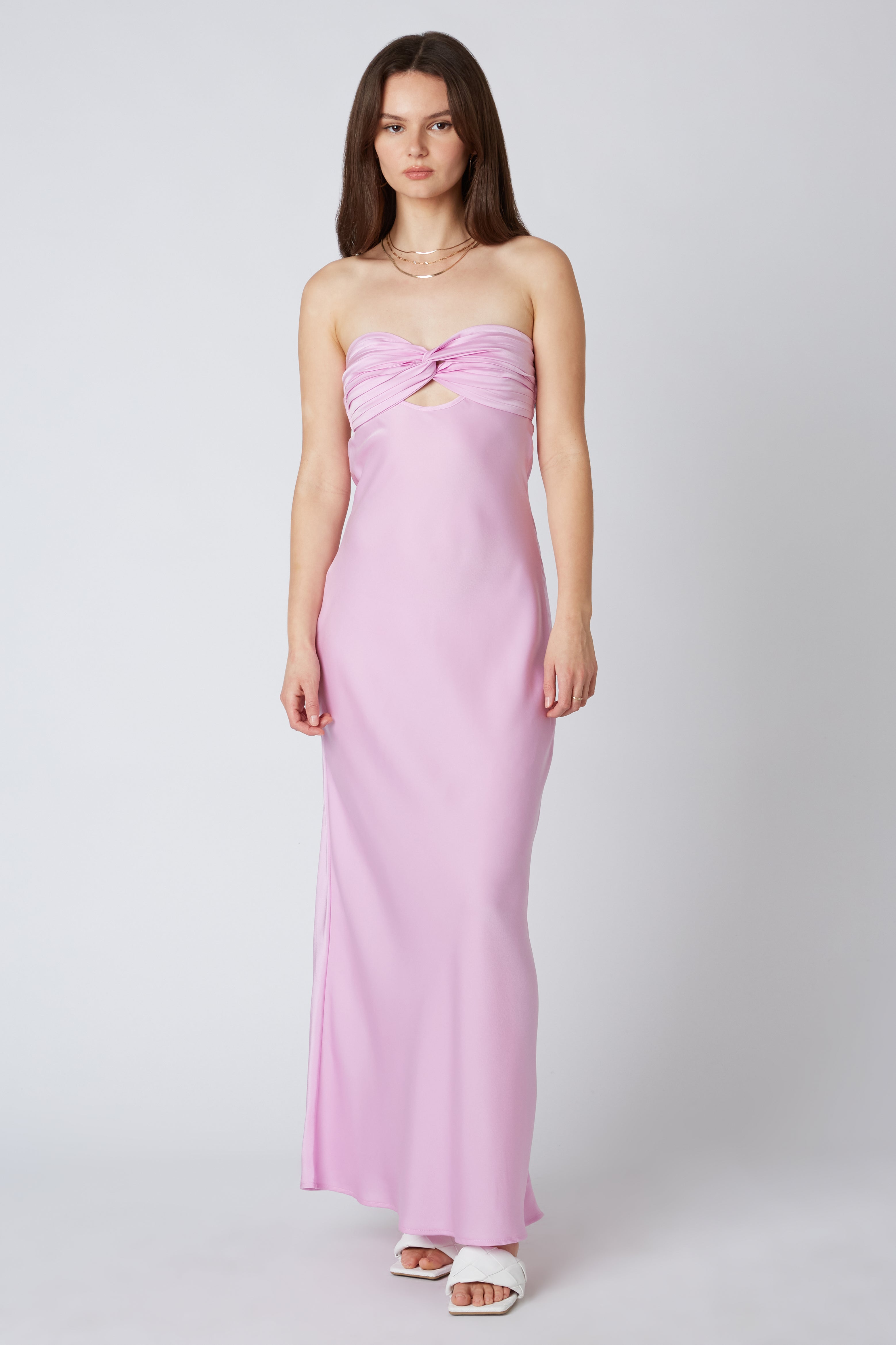 Strapless Satin Maxi Dress Ice Pink Front