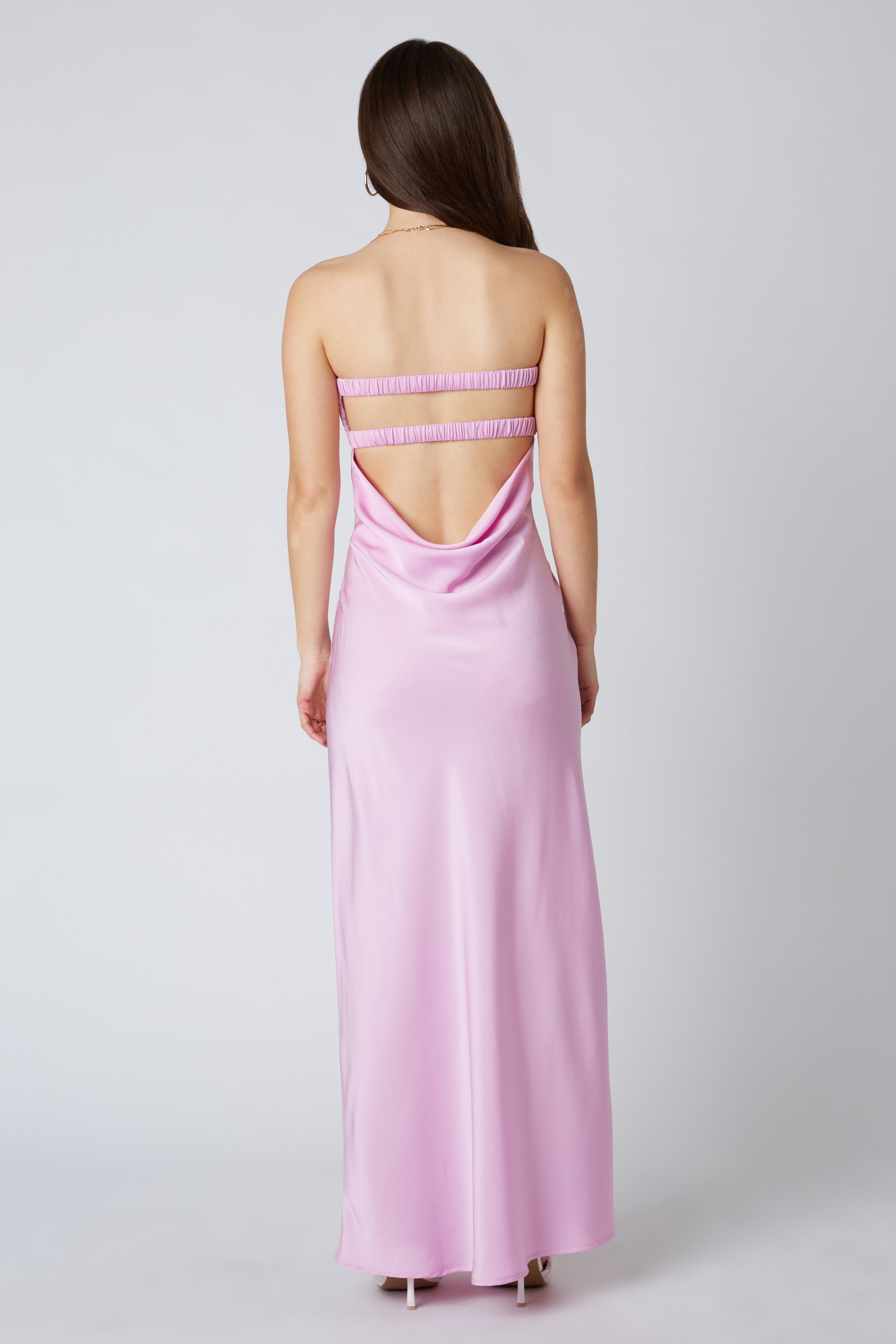 Strapless Satin Maxi Dress Ice Pink Back