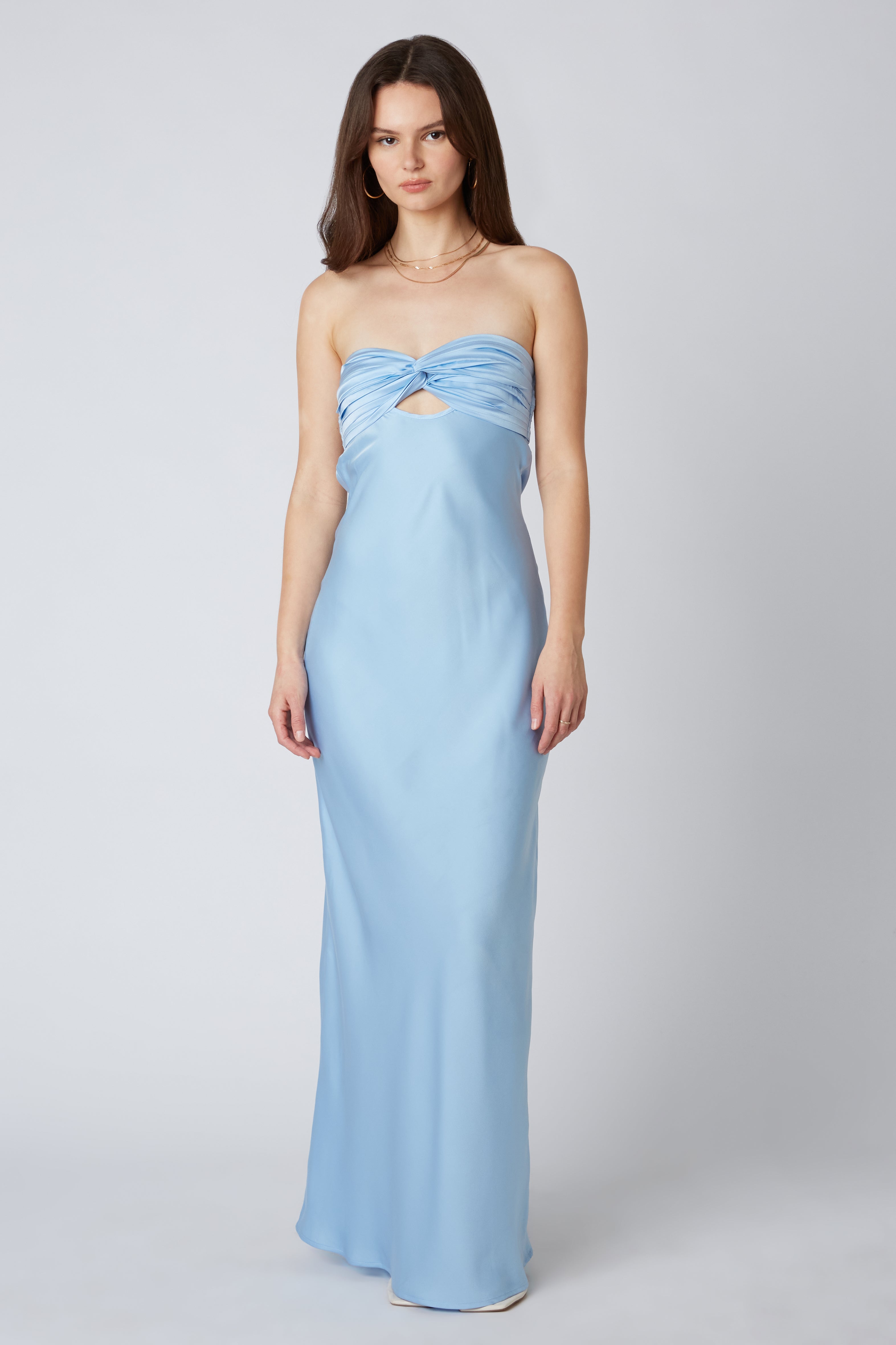 Strapless Satin Maxi Dress Sky Front