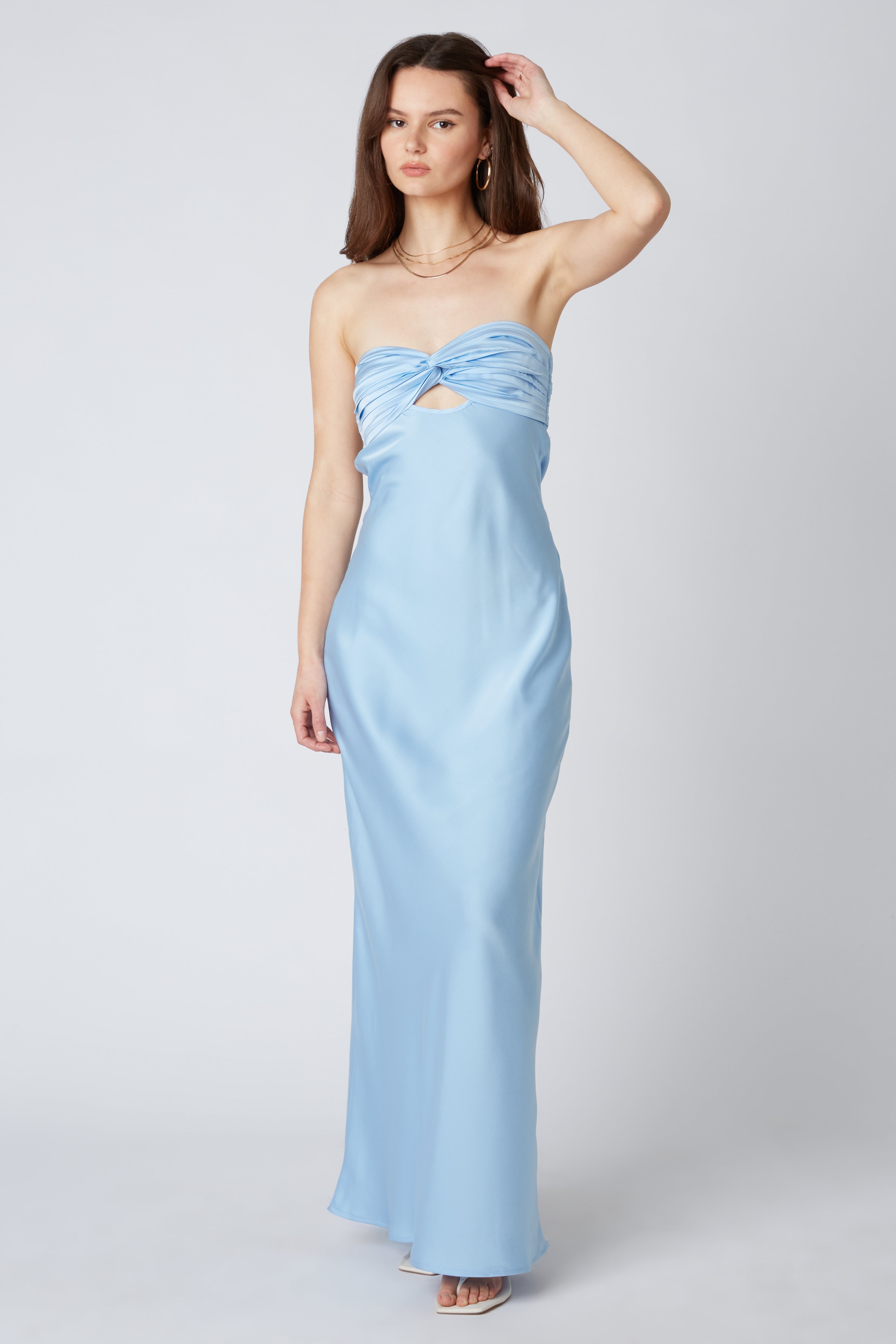 Strapless Satin Maxi Dress Sky Front