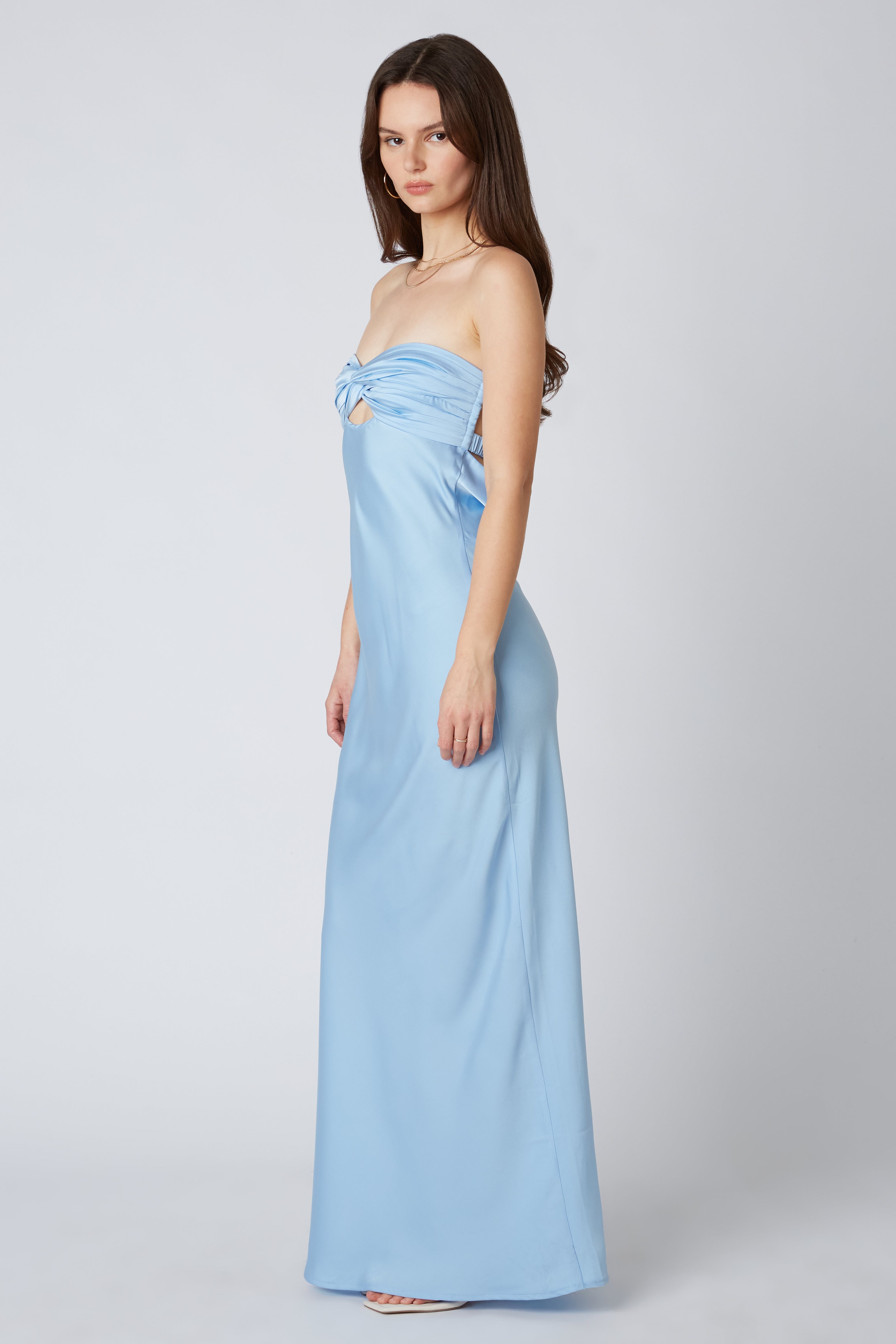 Strapless Satin Maxi Dress Sky Side