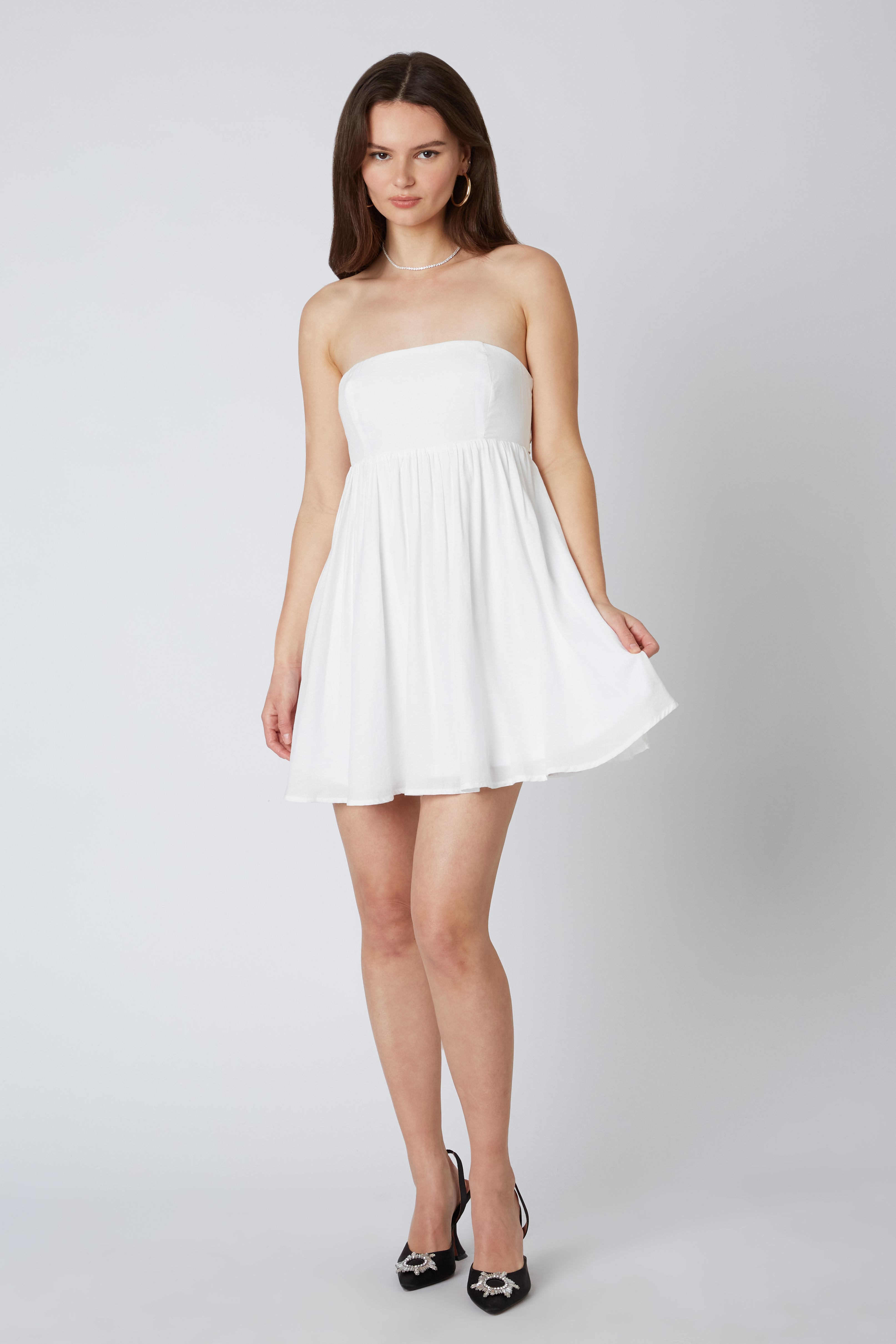 Babydoll Strapless Dress in White Front