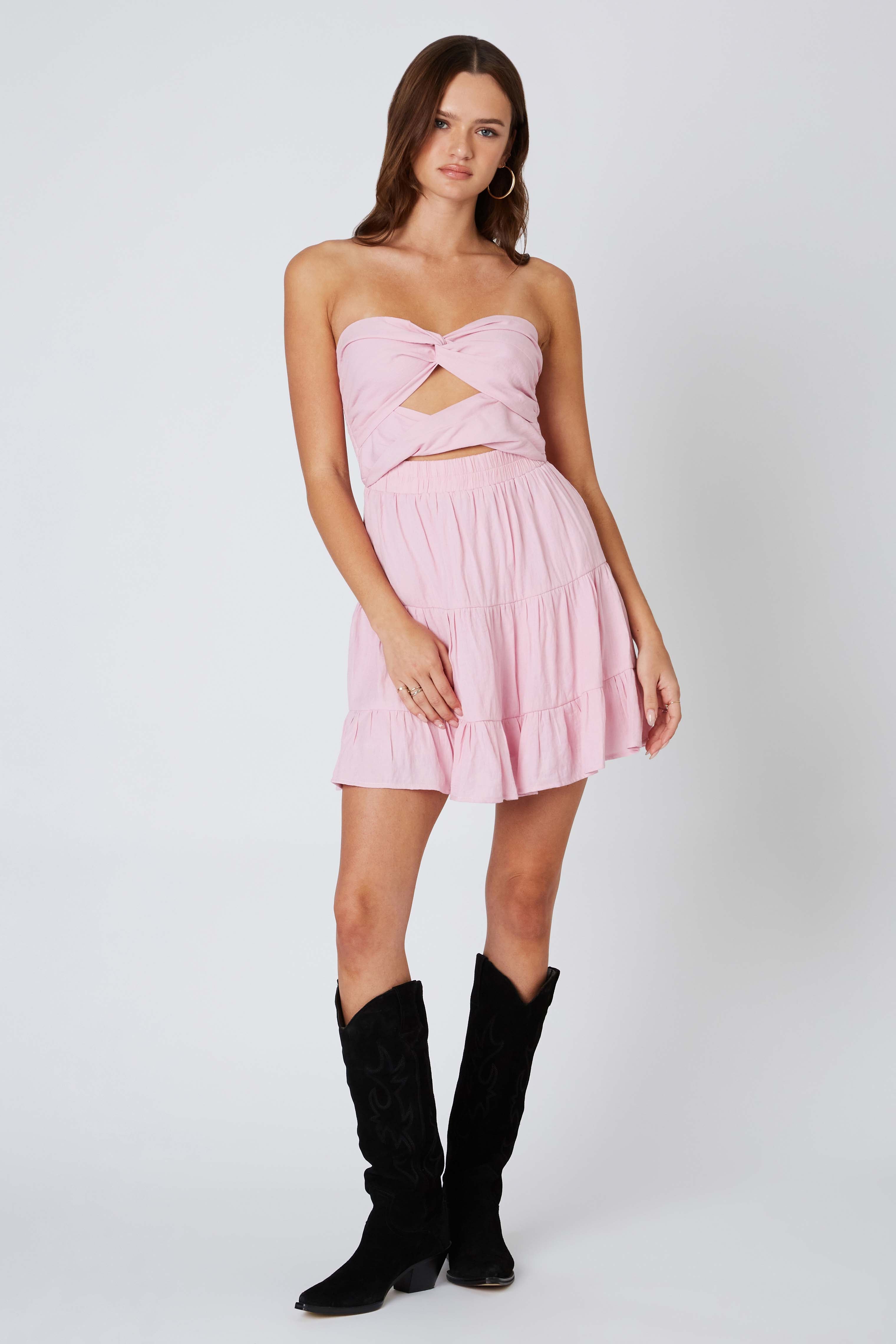 Twisted Keyhole Dress in Pink Front View