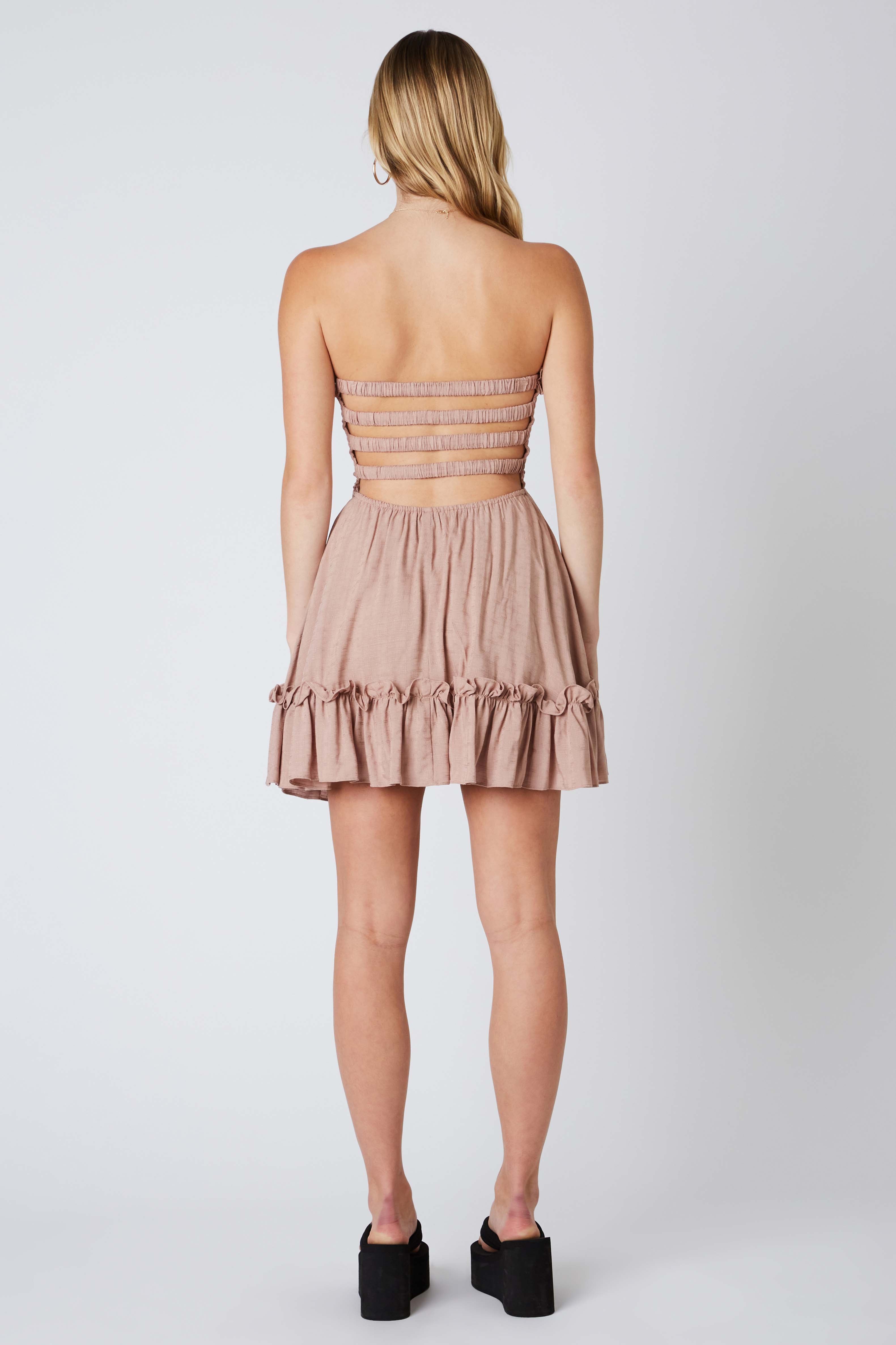 Smocked Strapless Dress in Toast Back View