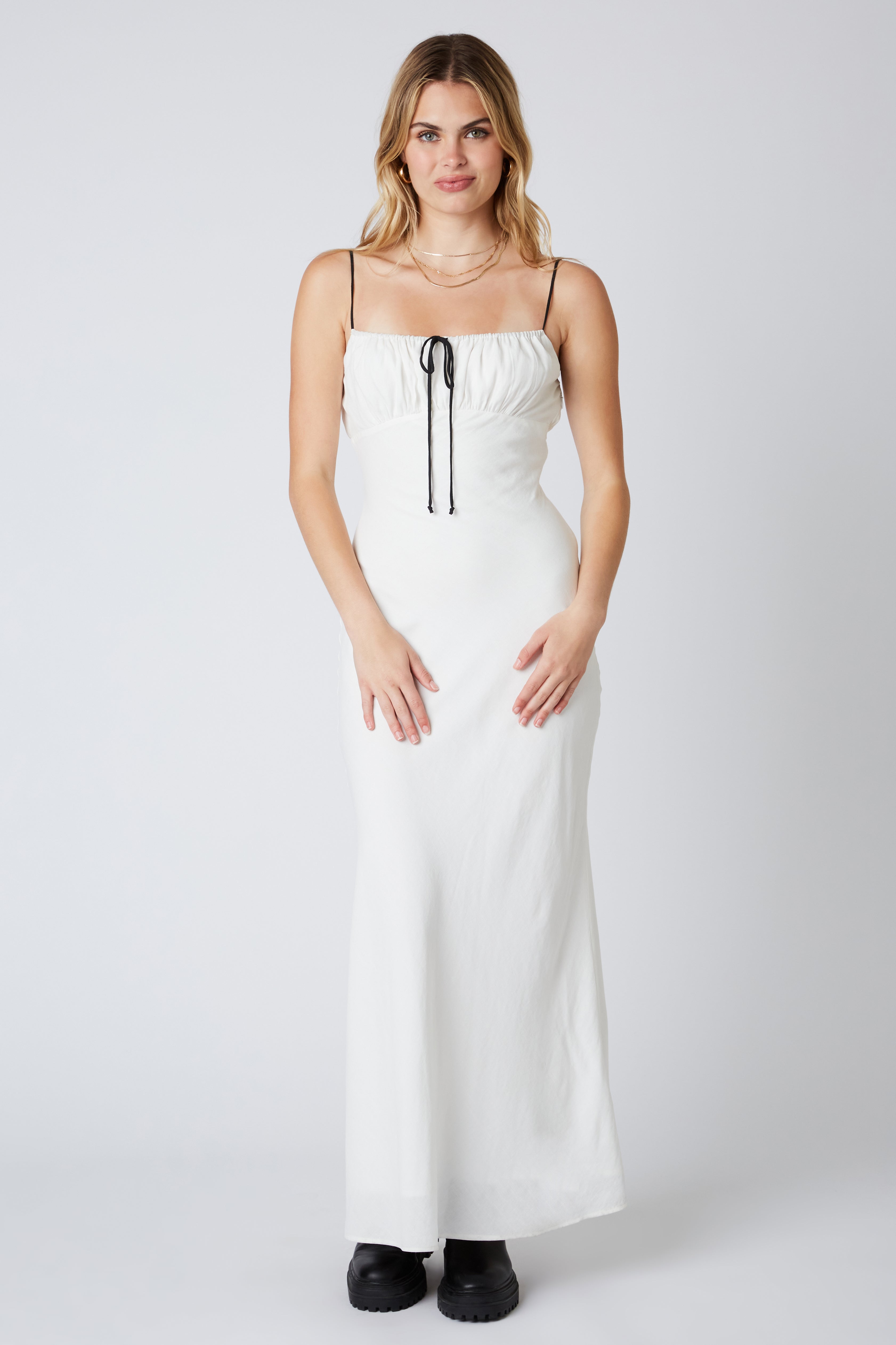 Bias Maxi Dress in White Front
