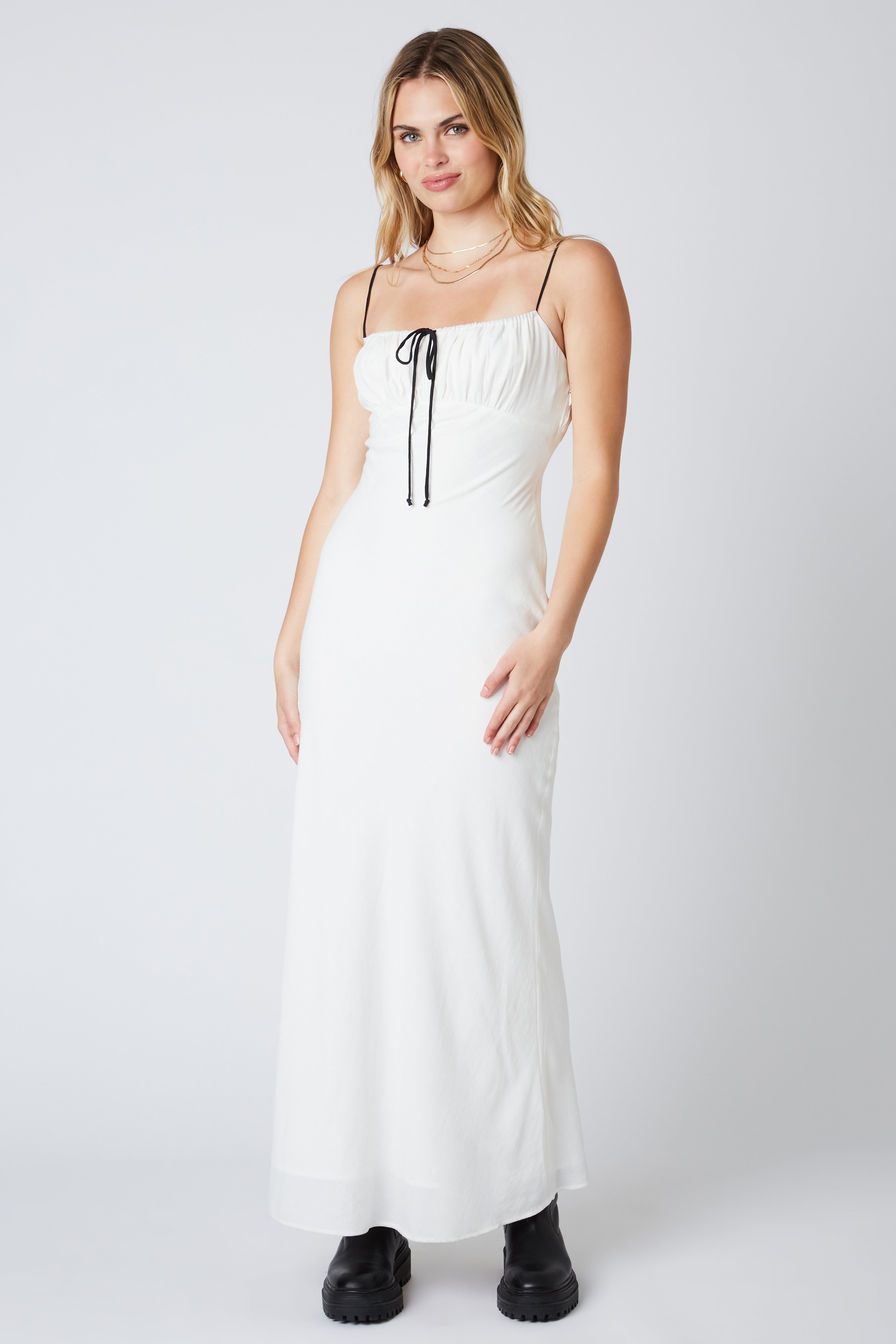 Bias Maxi Dress in White Front 2