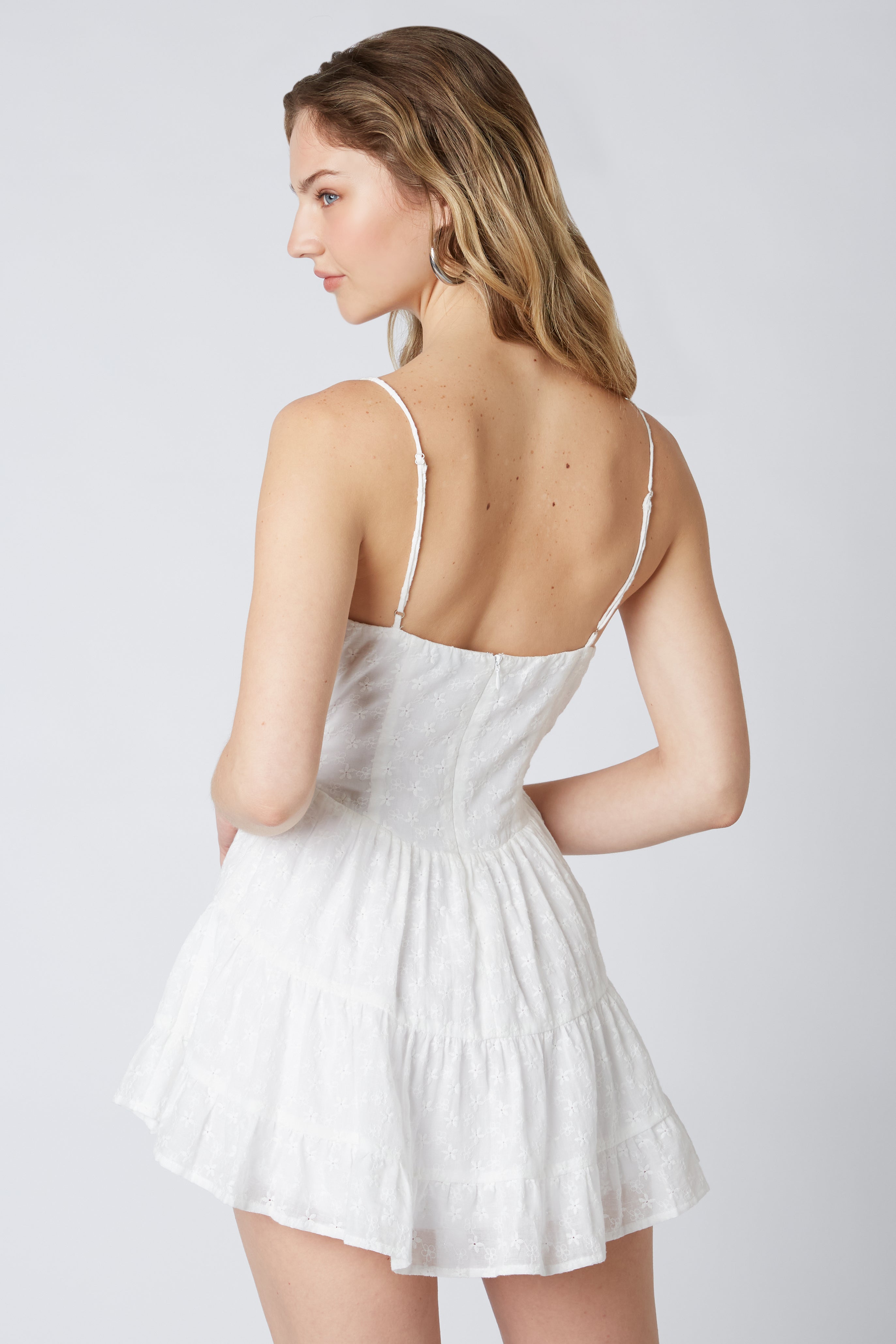 Eyelet Corset Mini Dress in White Back View