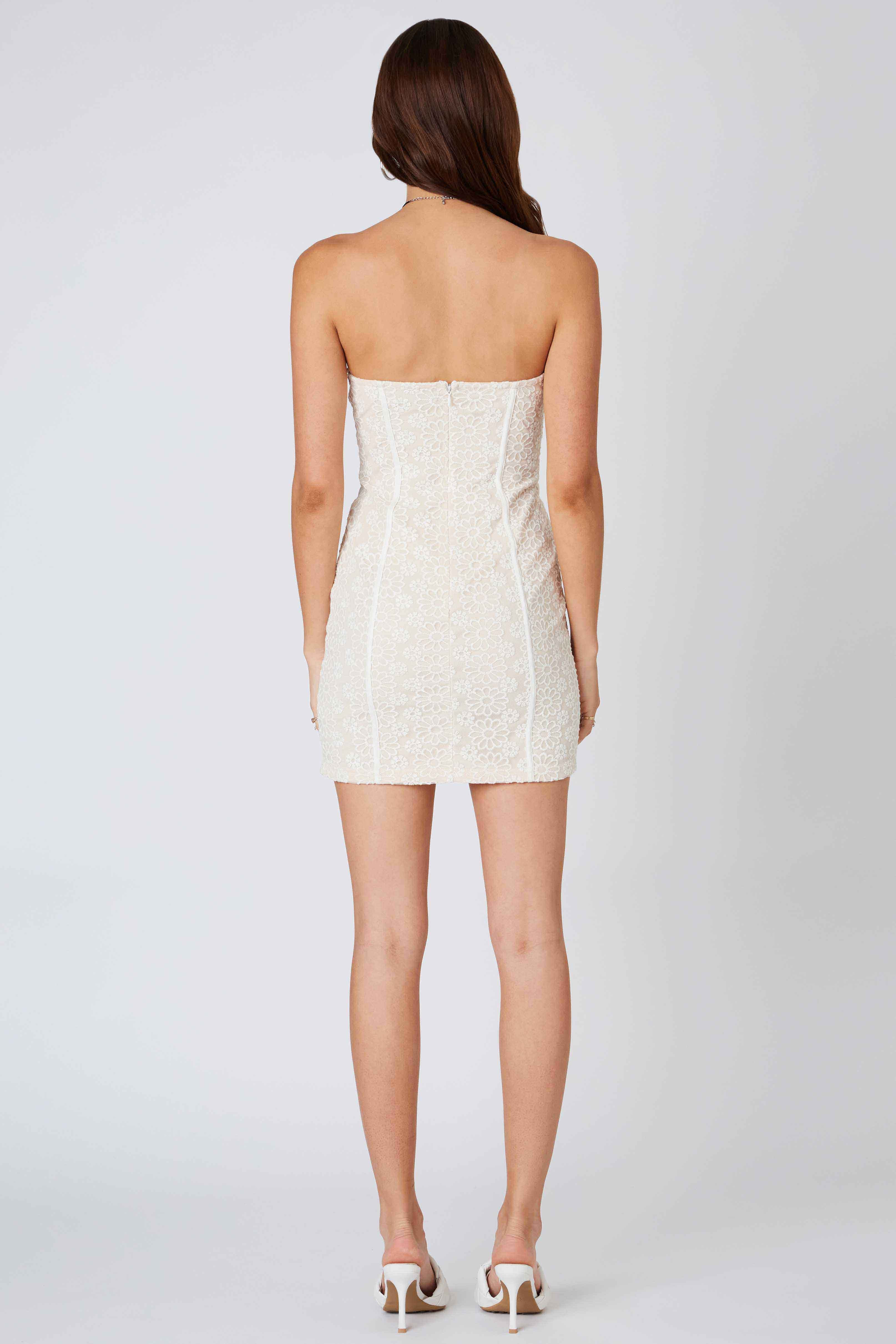 Lace Strapless Dress in White Back View