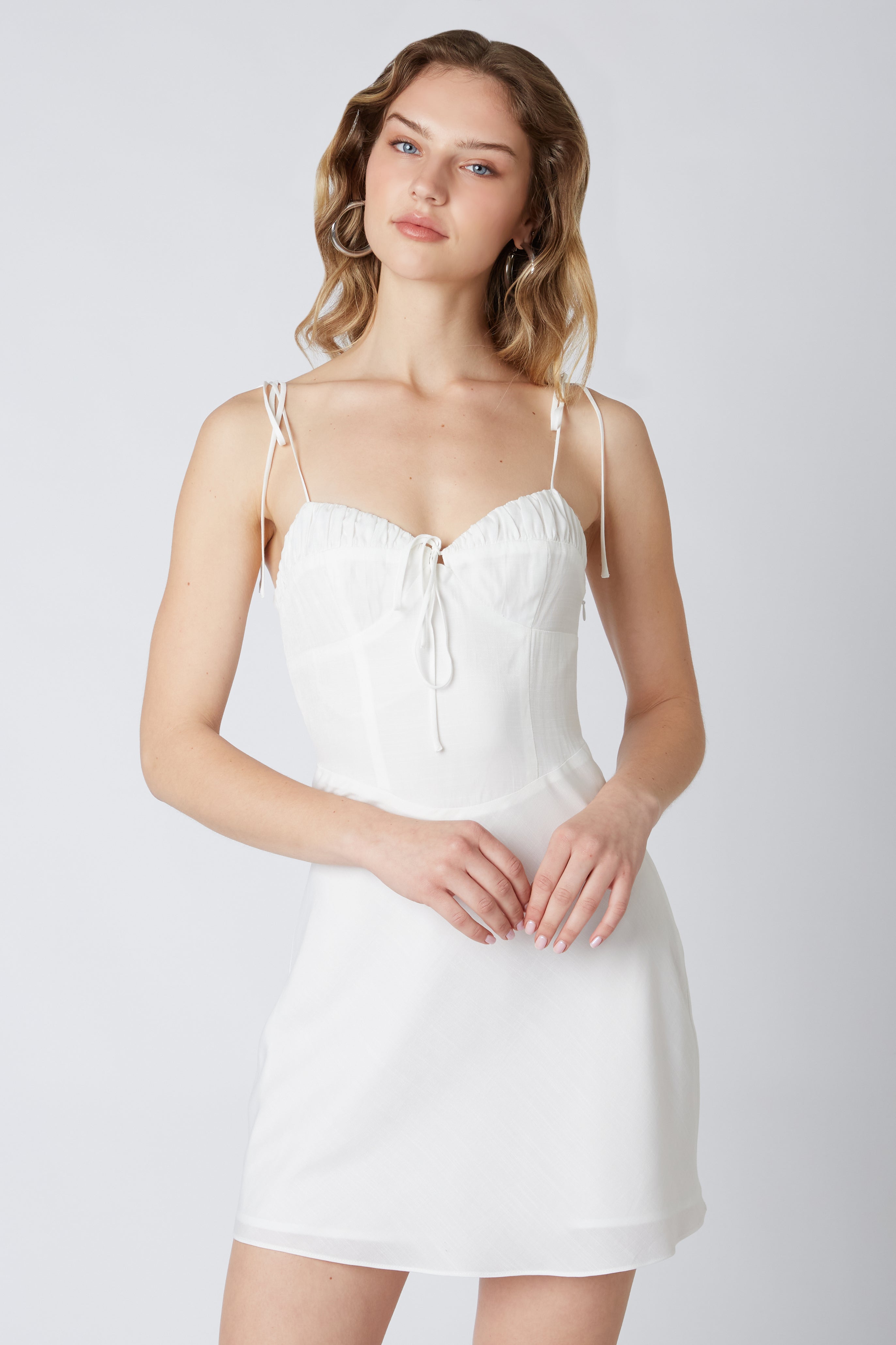 Corset Mini Dress in White Front