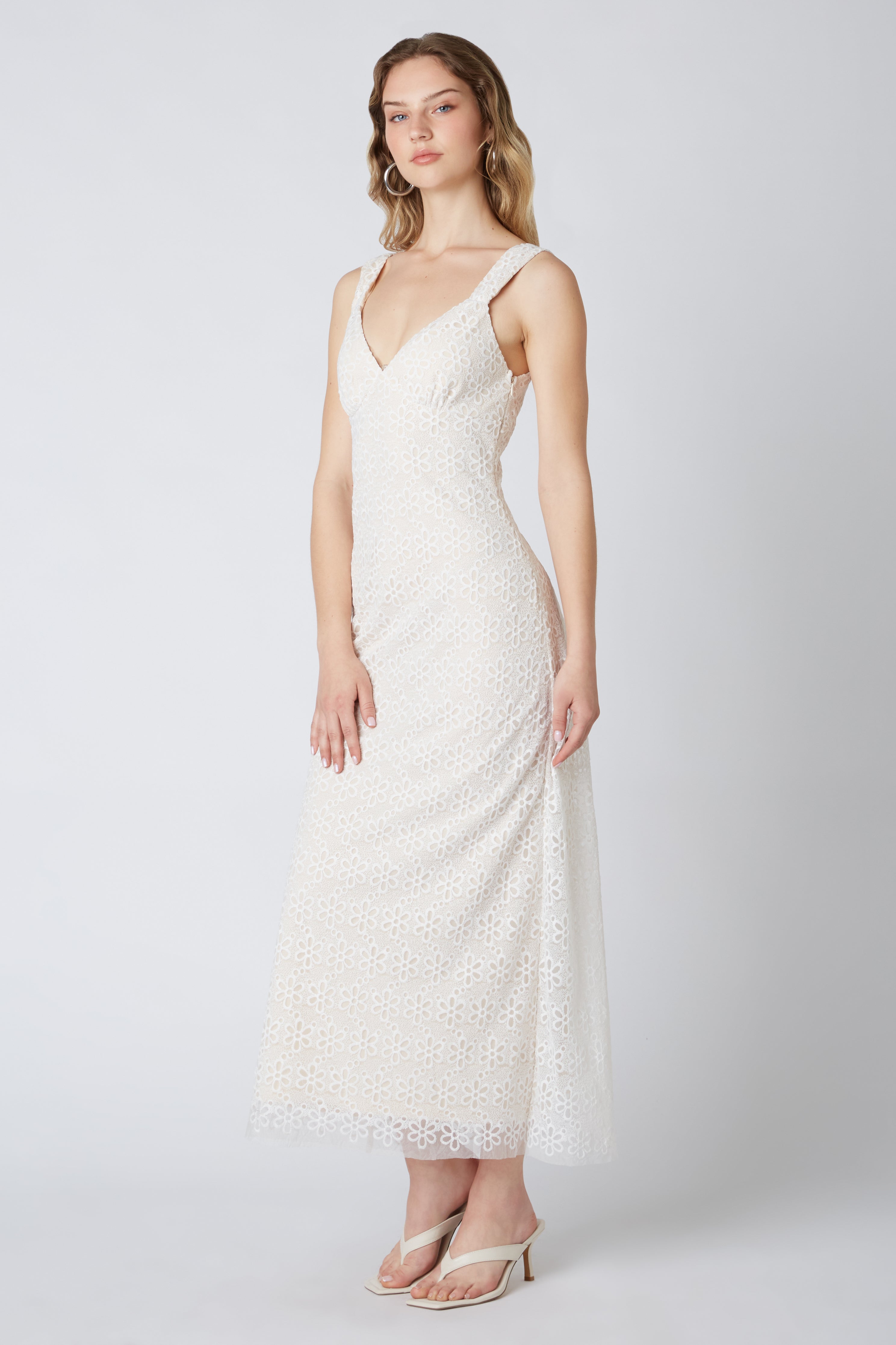 Lace Mesh Maxi Dress in White Side