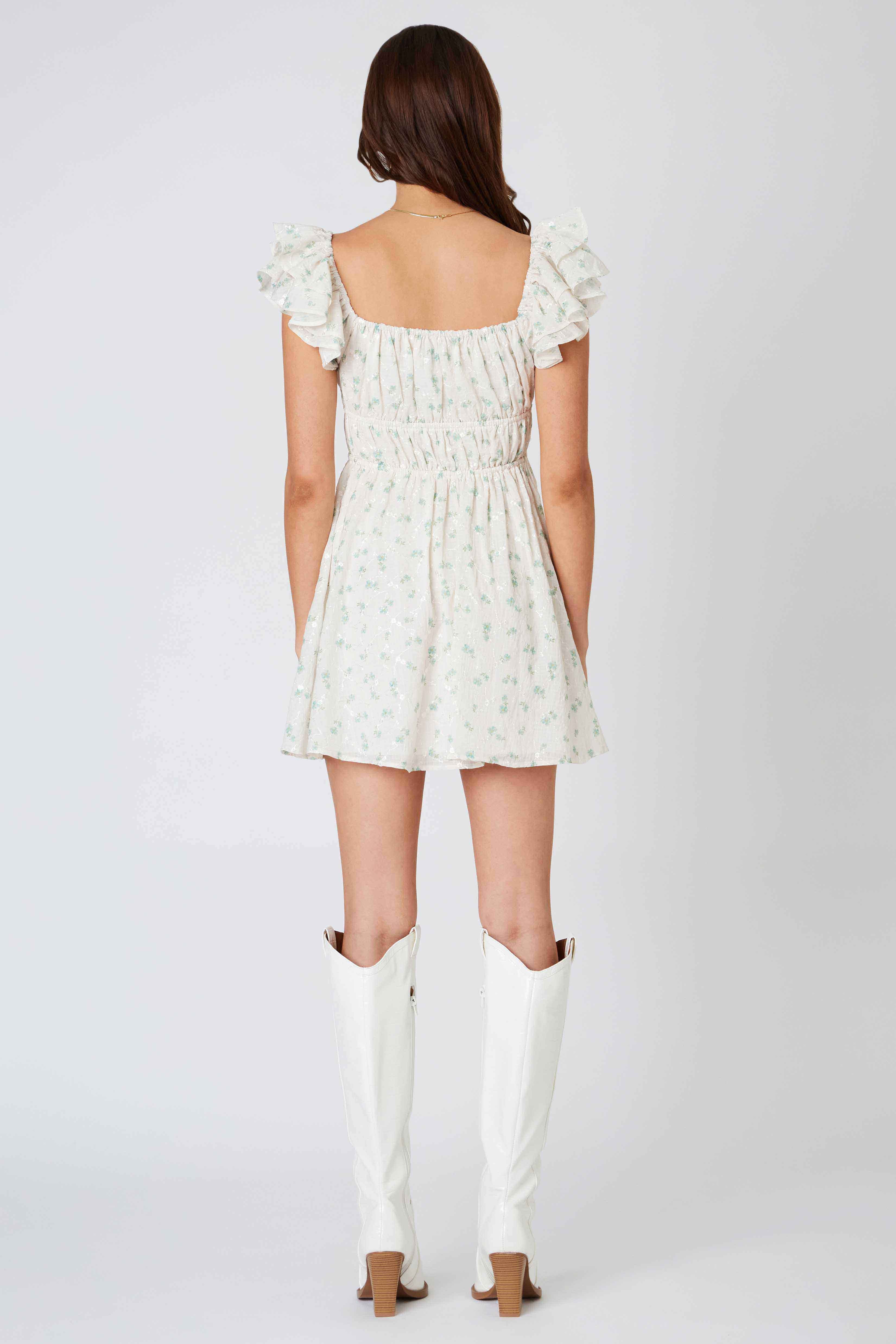 Ditsy Flared Mini Dress in Sage Back View