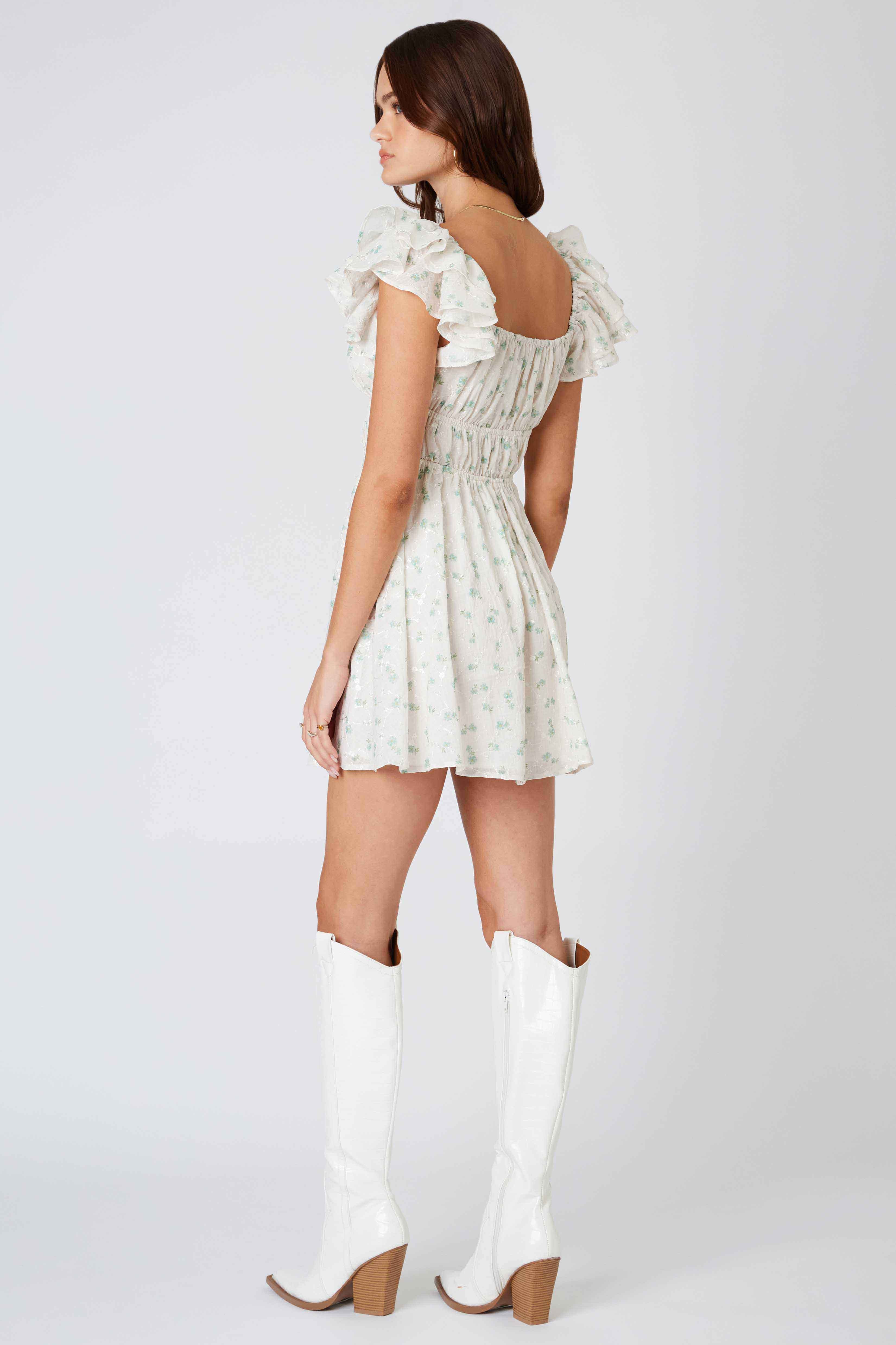 Ditsy Flared Mini Dress in Sage Back View