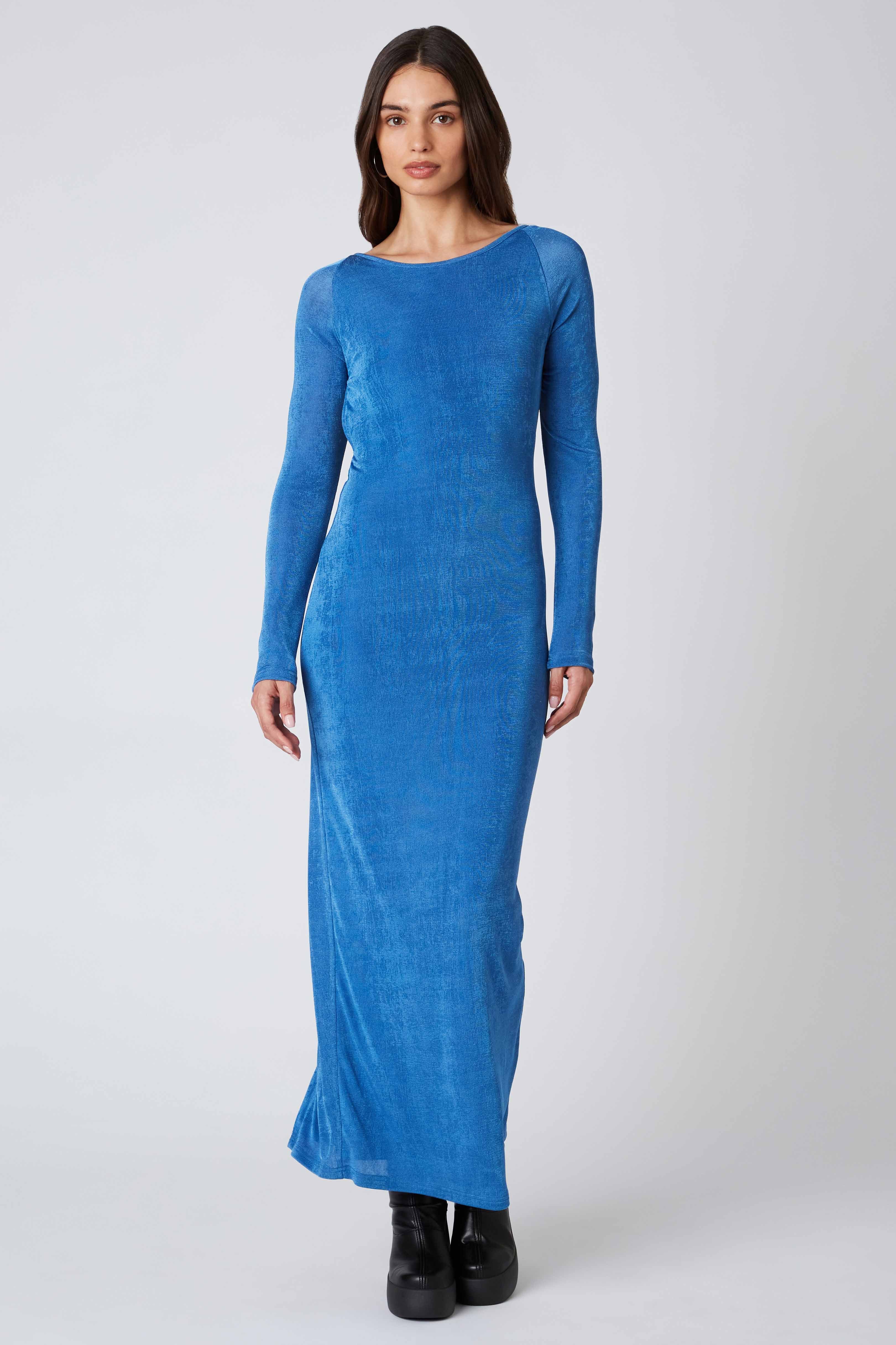 Long Sleeve Maxi Dress in Marine Blue Front View