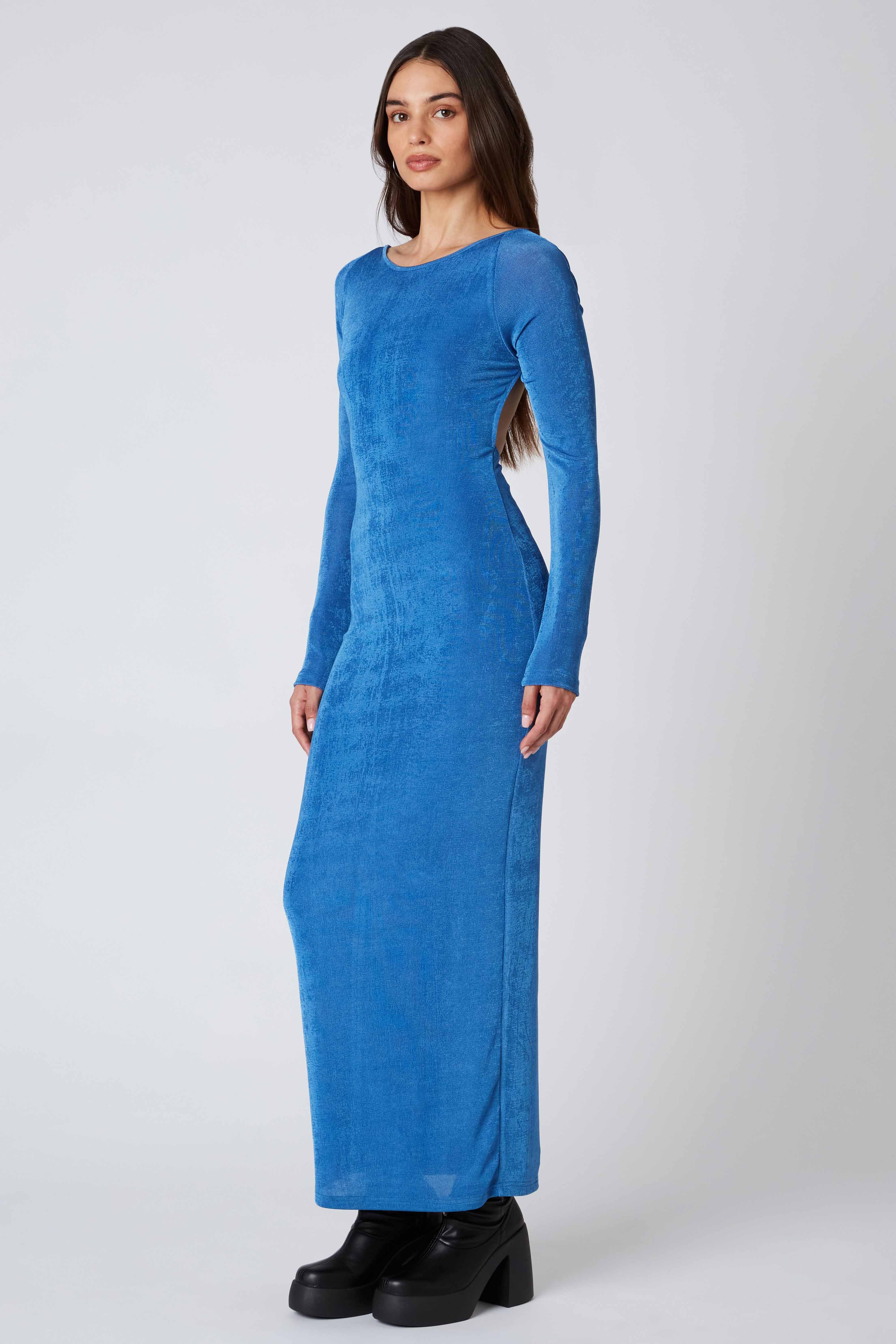 Long Sleeve Maxi Dress in Marine Blue Side View
