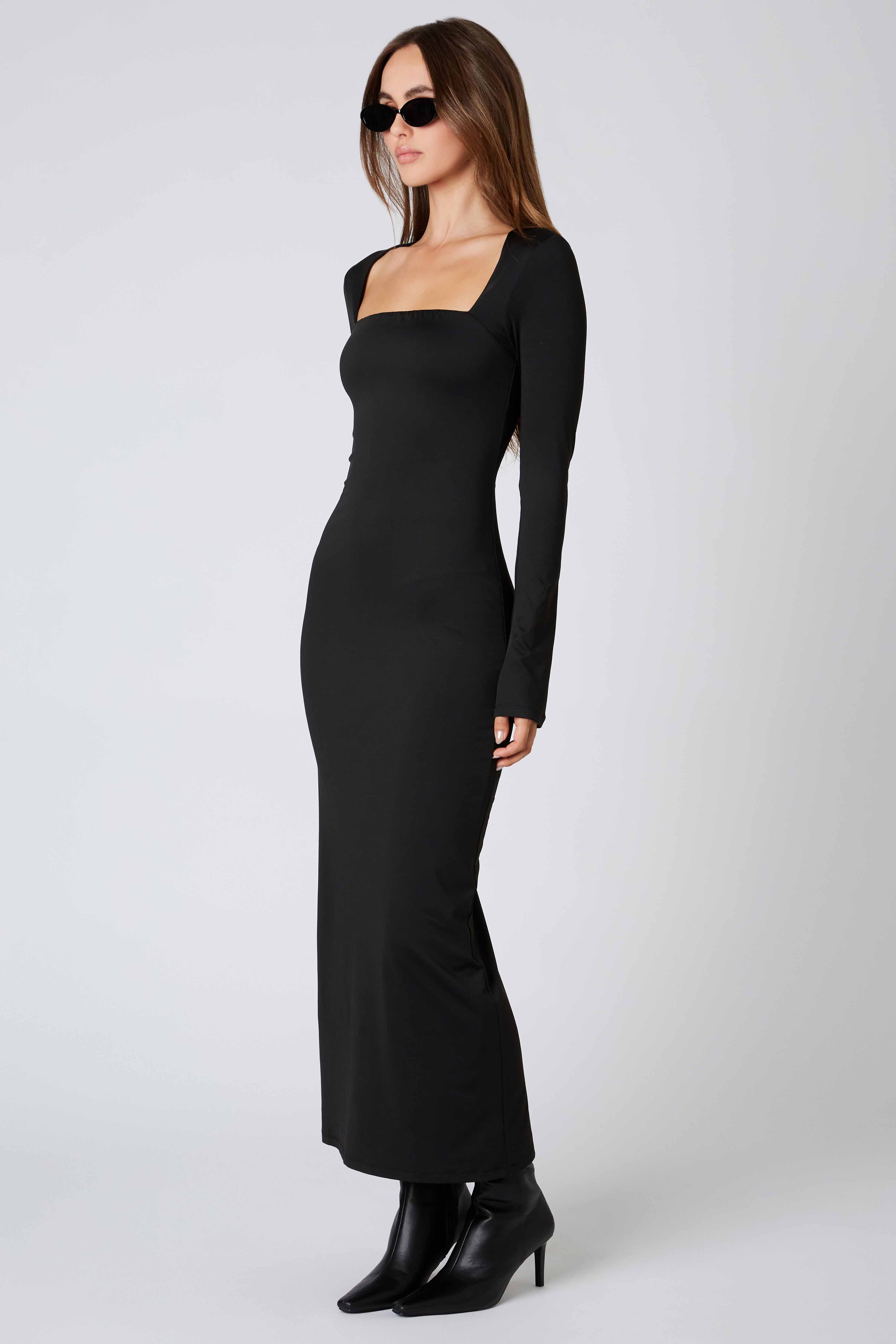 Long Sleeve Maxi Dress in Black Side View