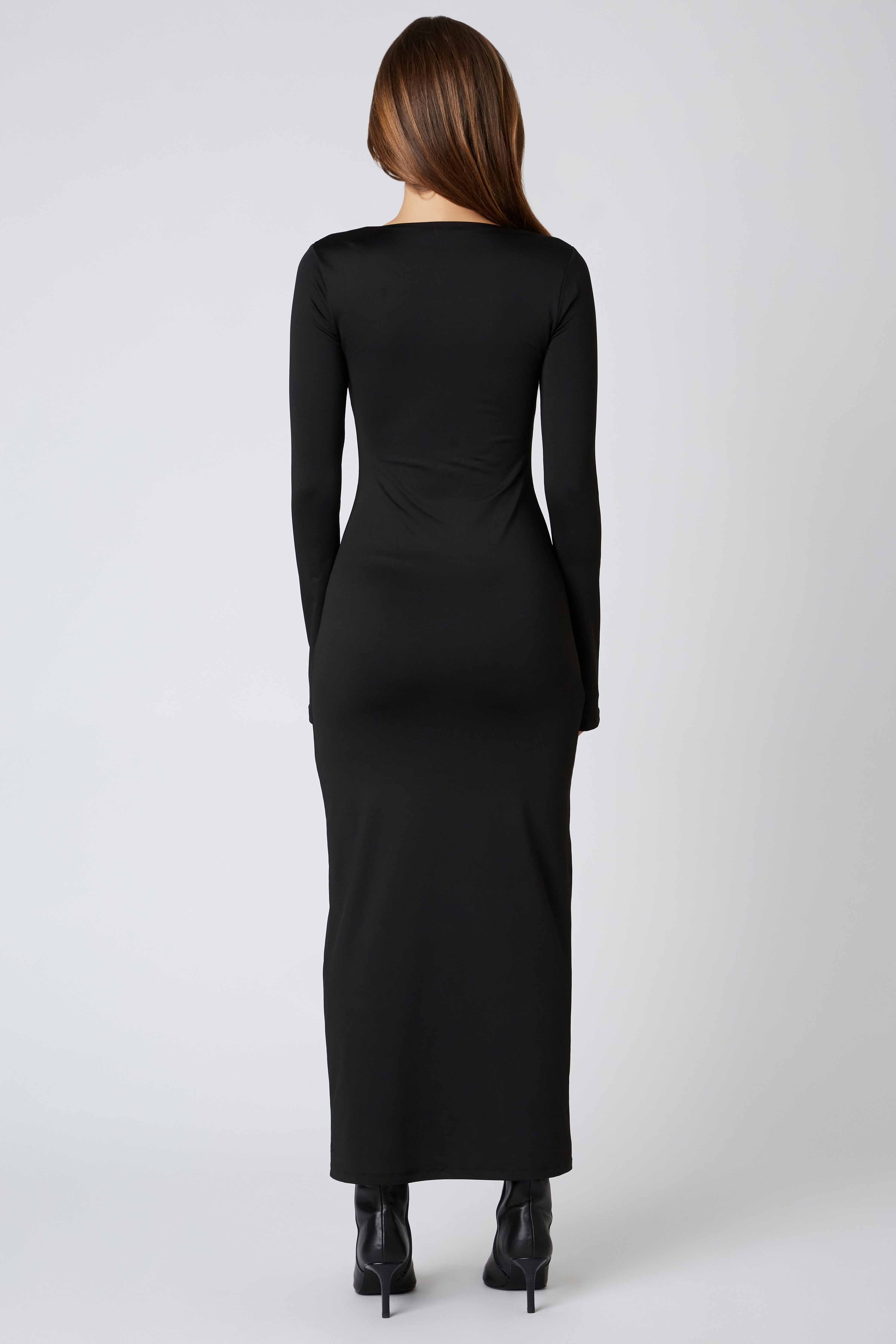 Long Sleeve Maxi Dress in Black Back View