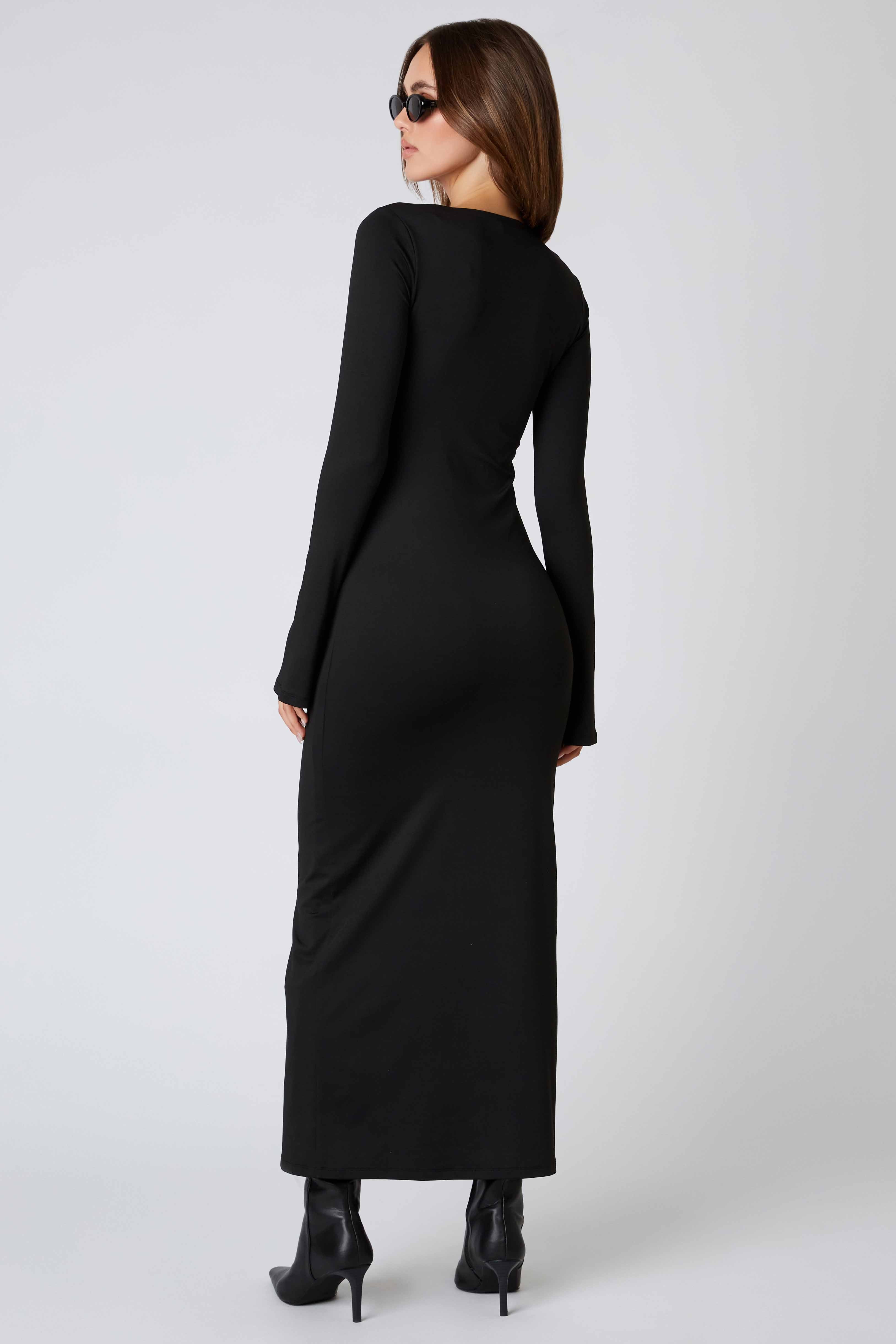 Long Sleeve Maxi Dress in Black Back View