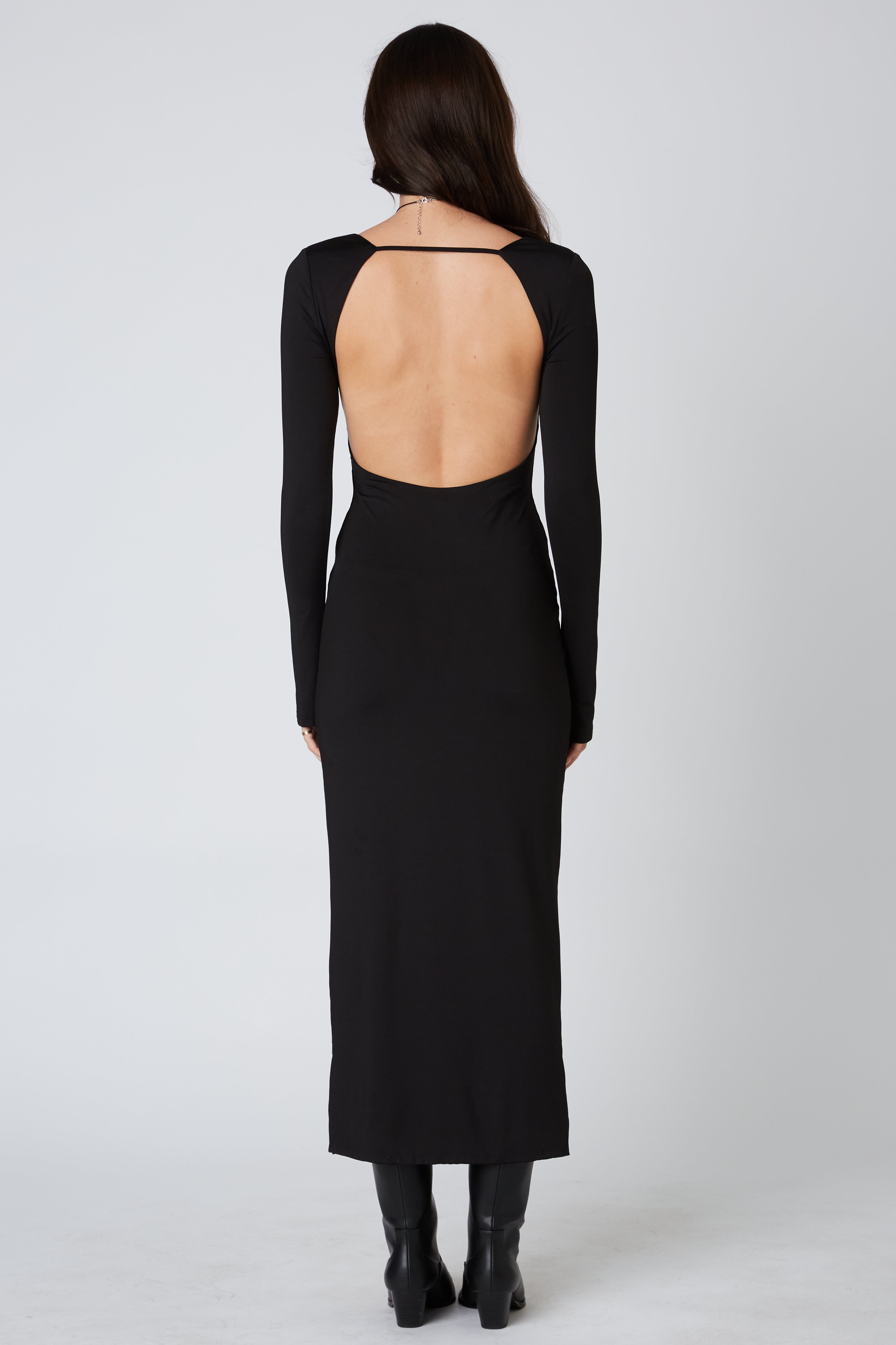 Long Sleeve Maxi Dress in black back view