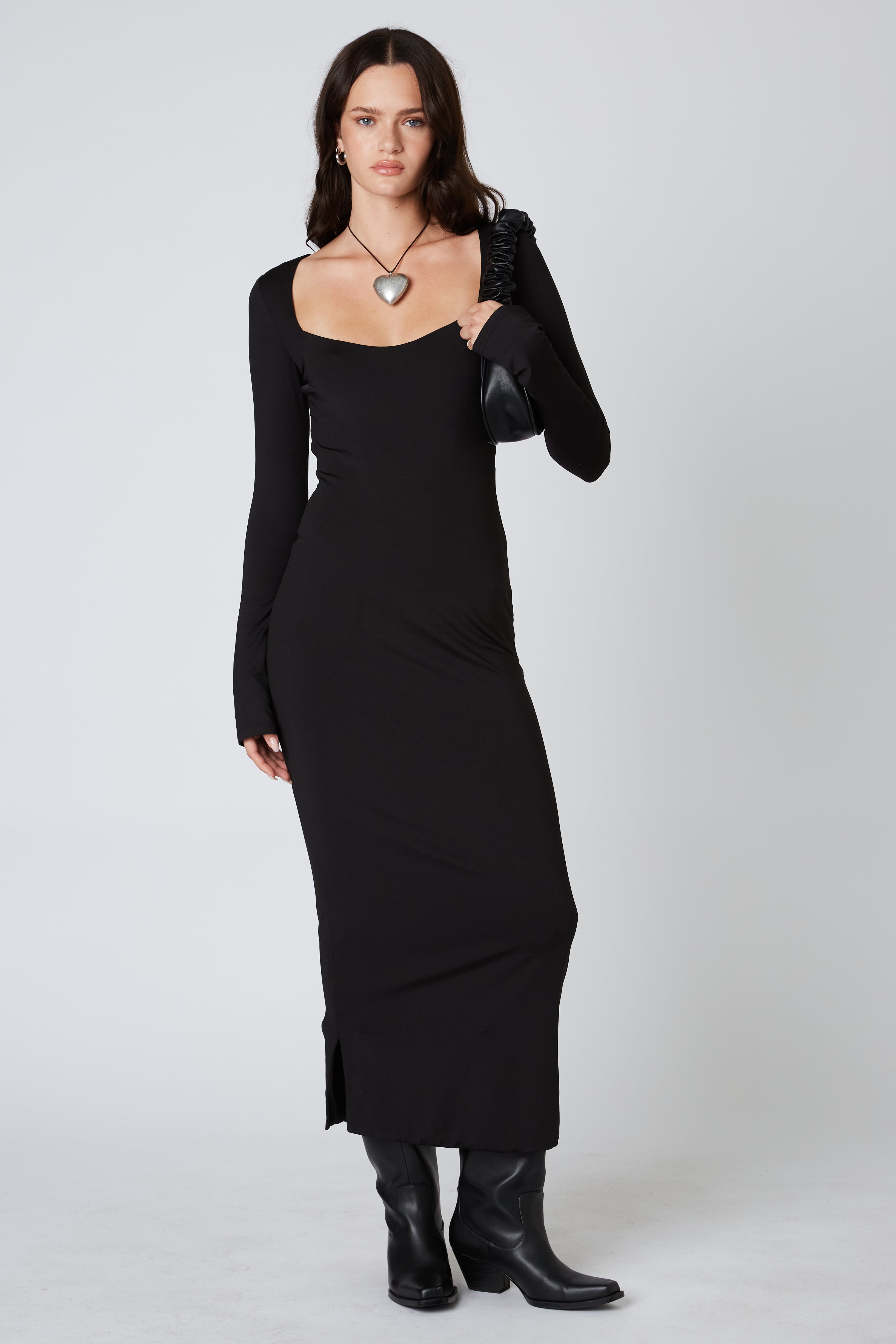 Long Sleeve Maxi Dress in black front view