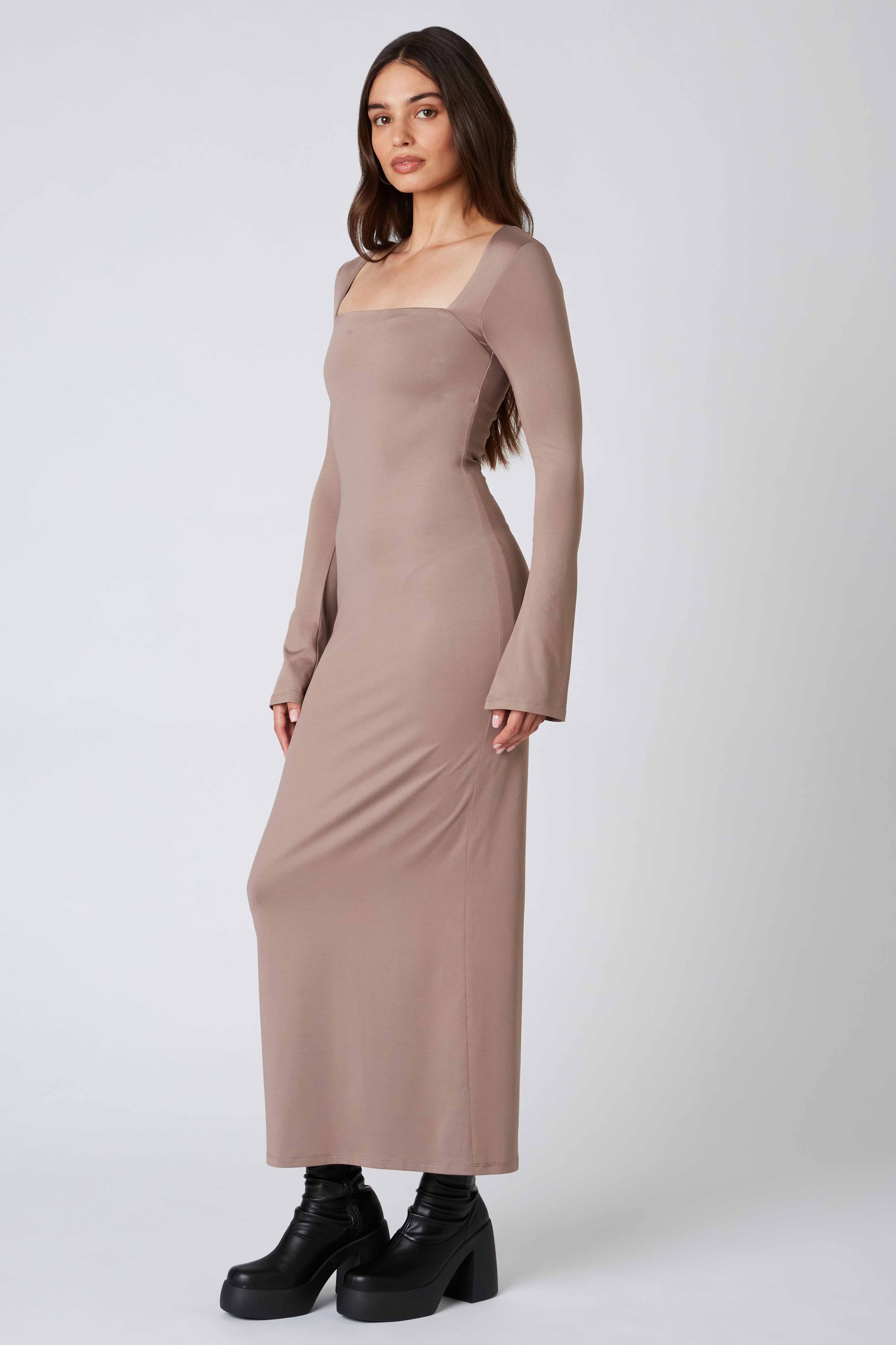 Long Sleeve Maxi Dress in Mocha Side View