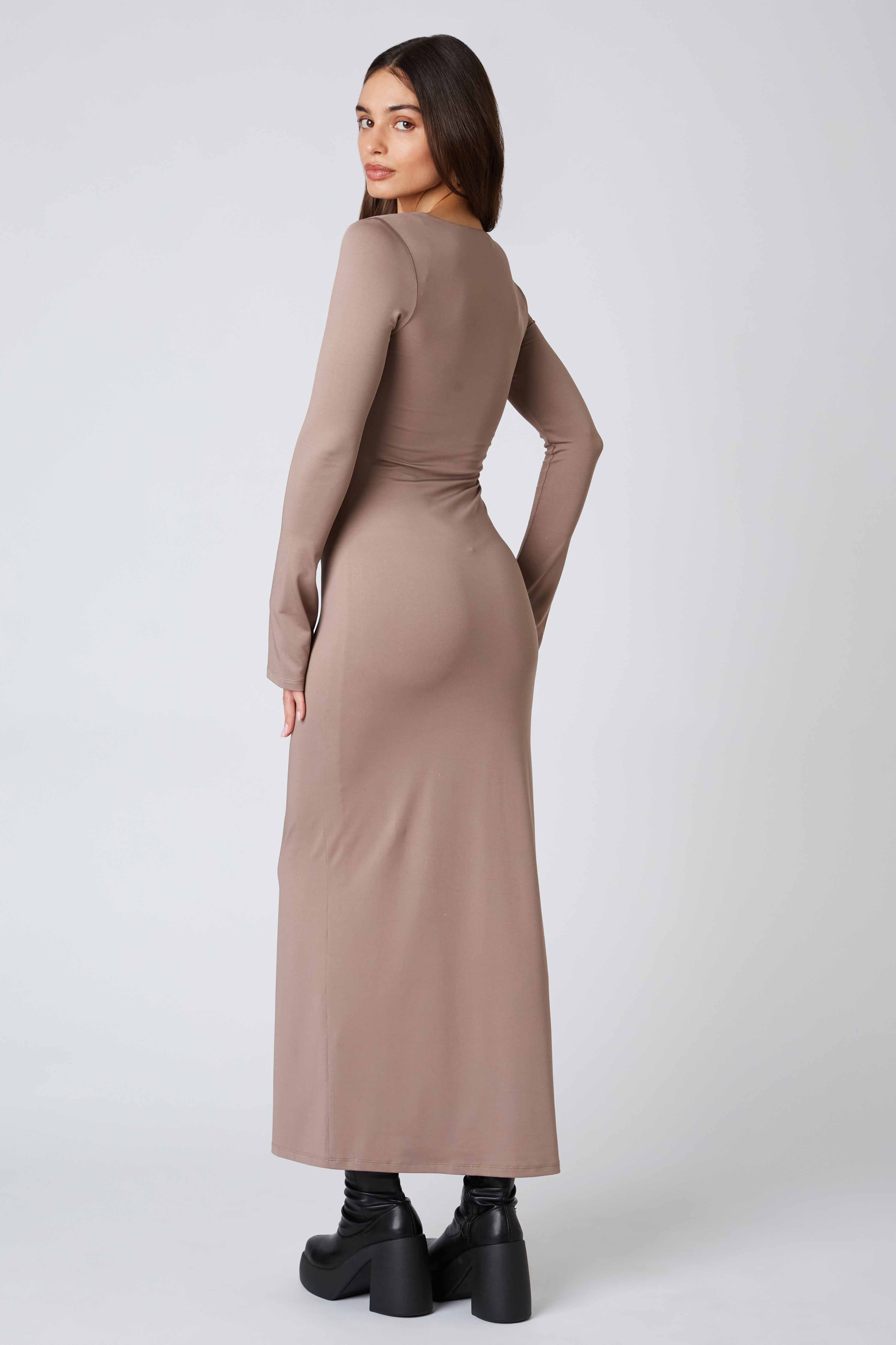 Long Sleeve Maxi Dress in Mocha Back View
