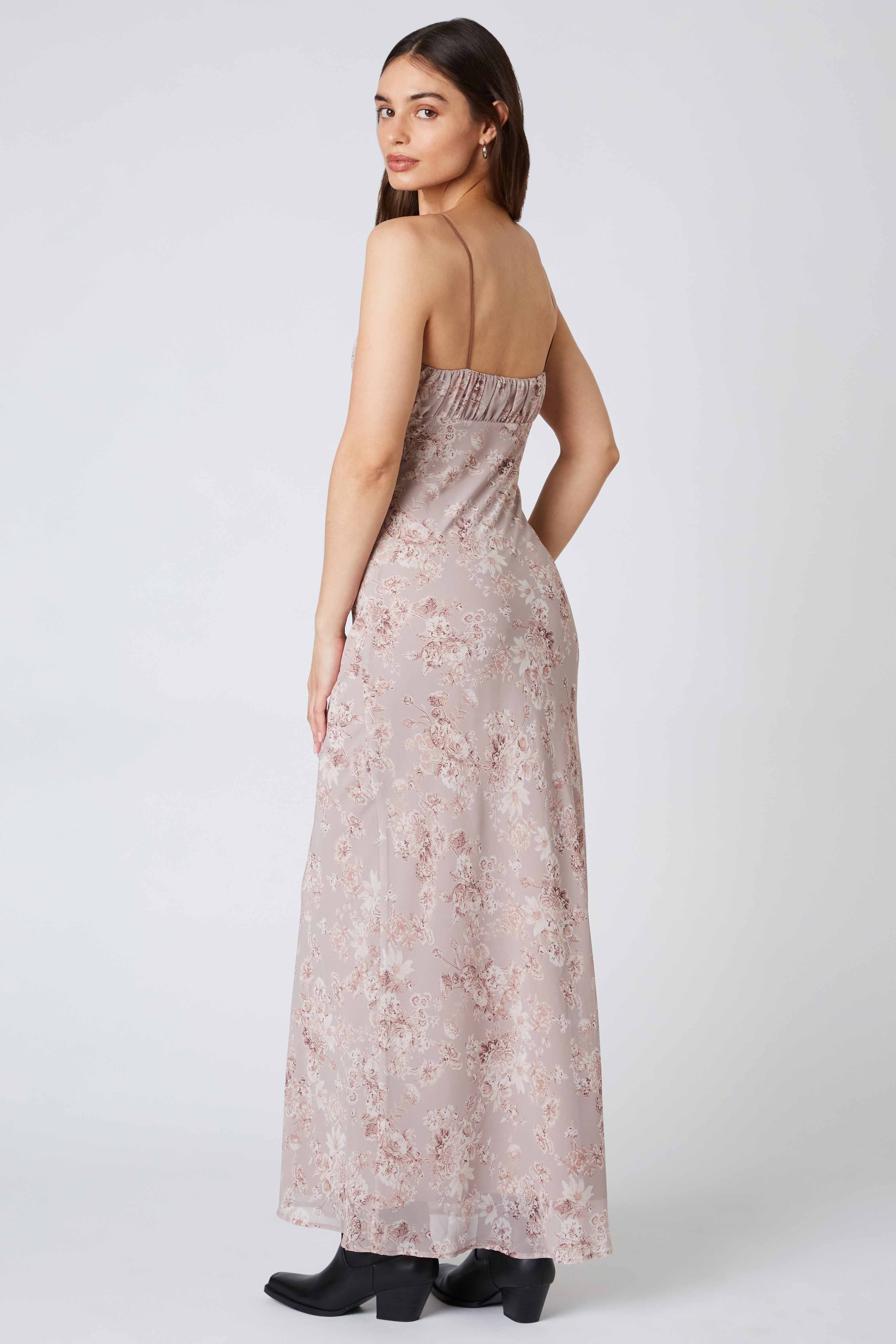 Floral Maxi Dress in Mocha Back View
