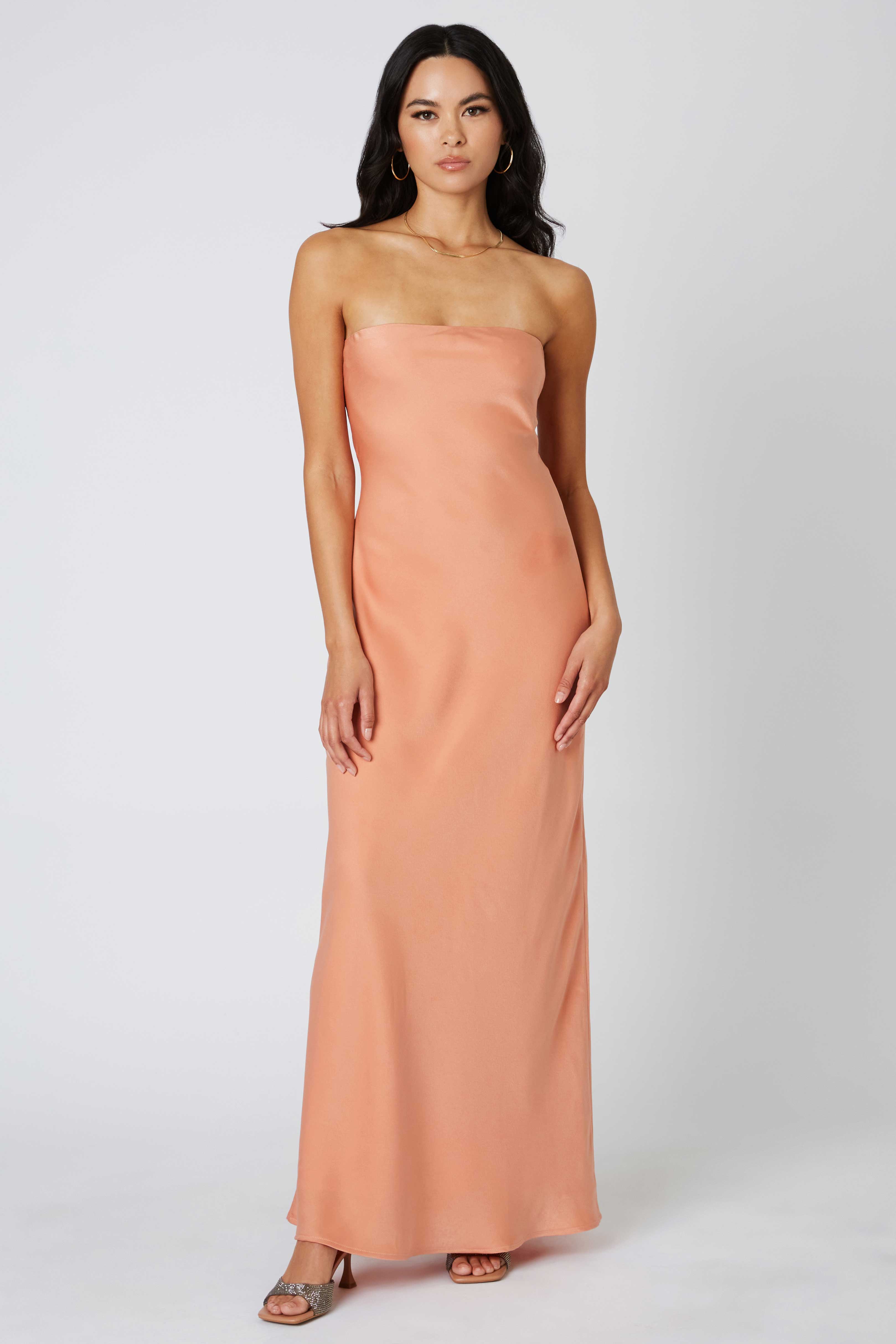 Tie-Back Strapless Maxi Dress in Canyon Front View