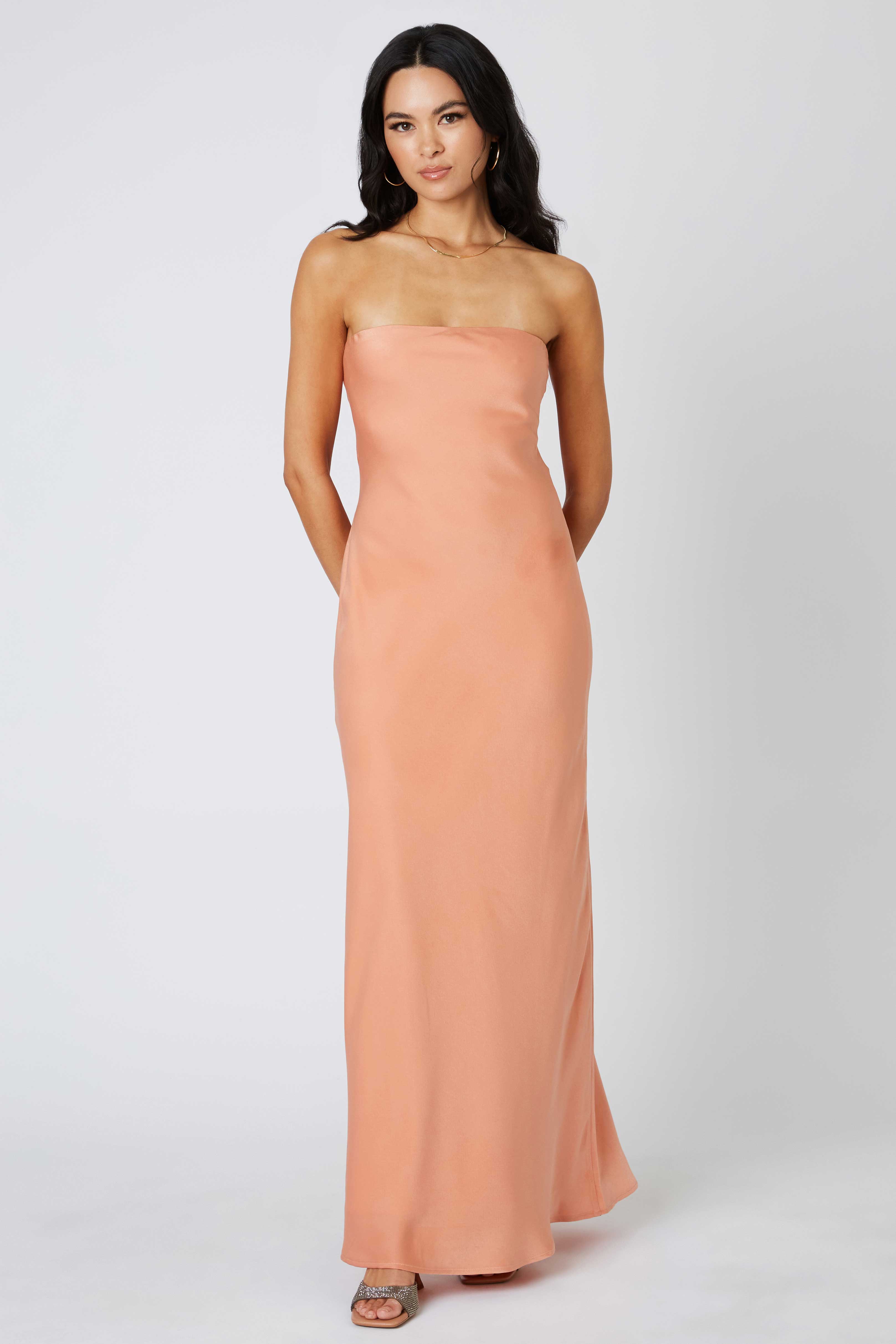 Tie-Back Strapless Maxi Dress in Canyon Front View
