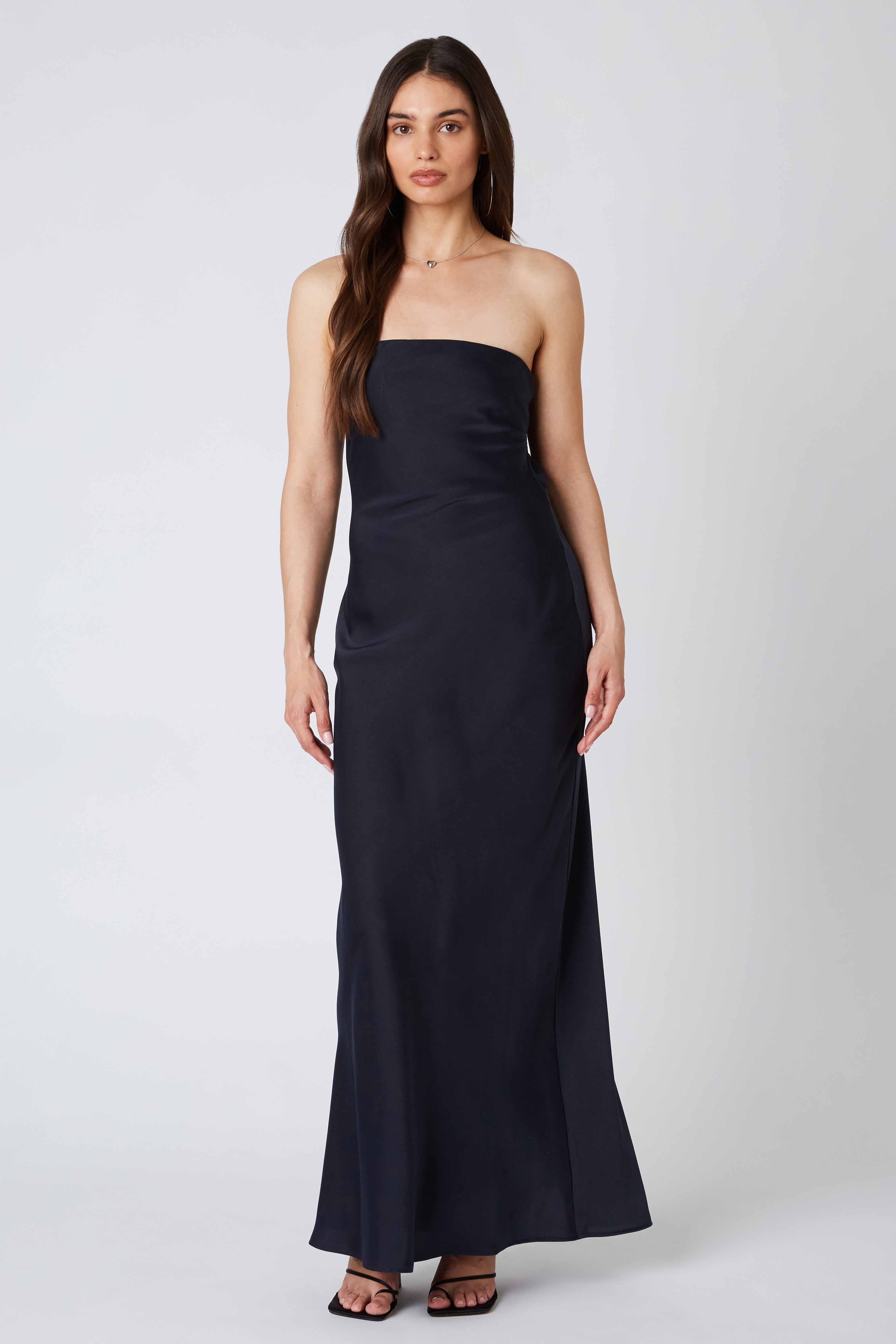 Tie-Back Strapless Maxi Dress in Ink Front View