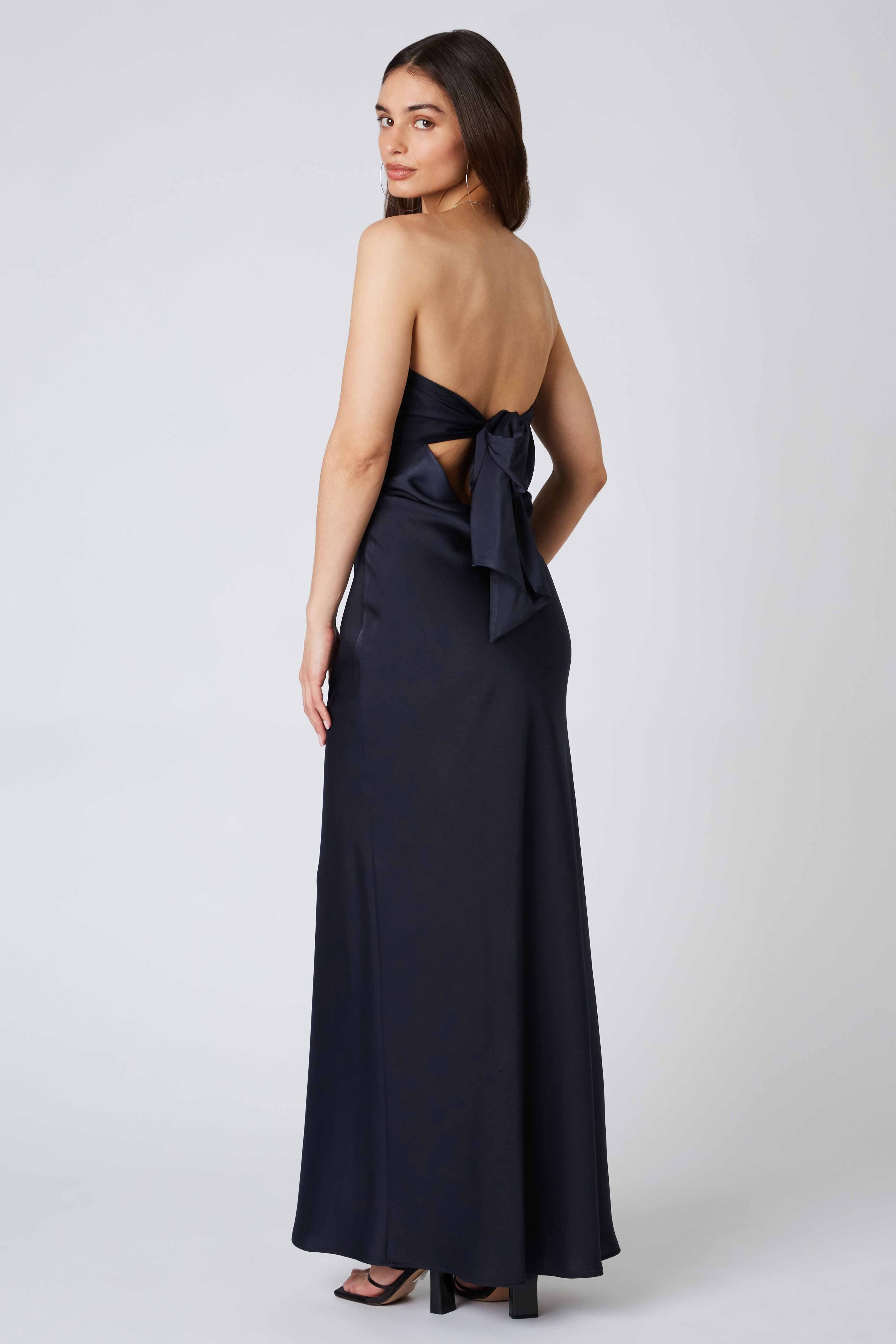 Tie-Back Strapless Maxi Dress in Ink Back View