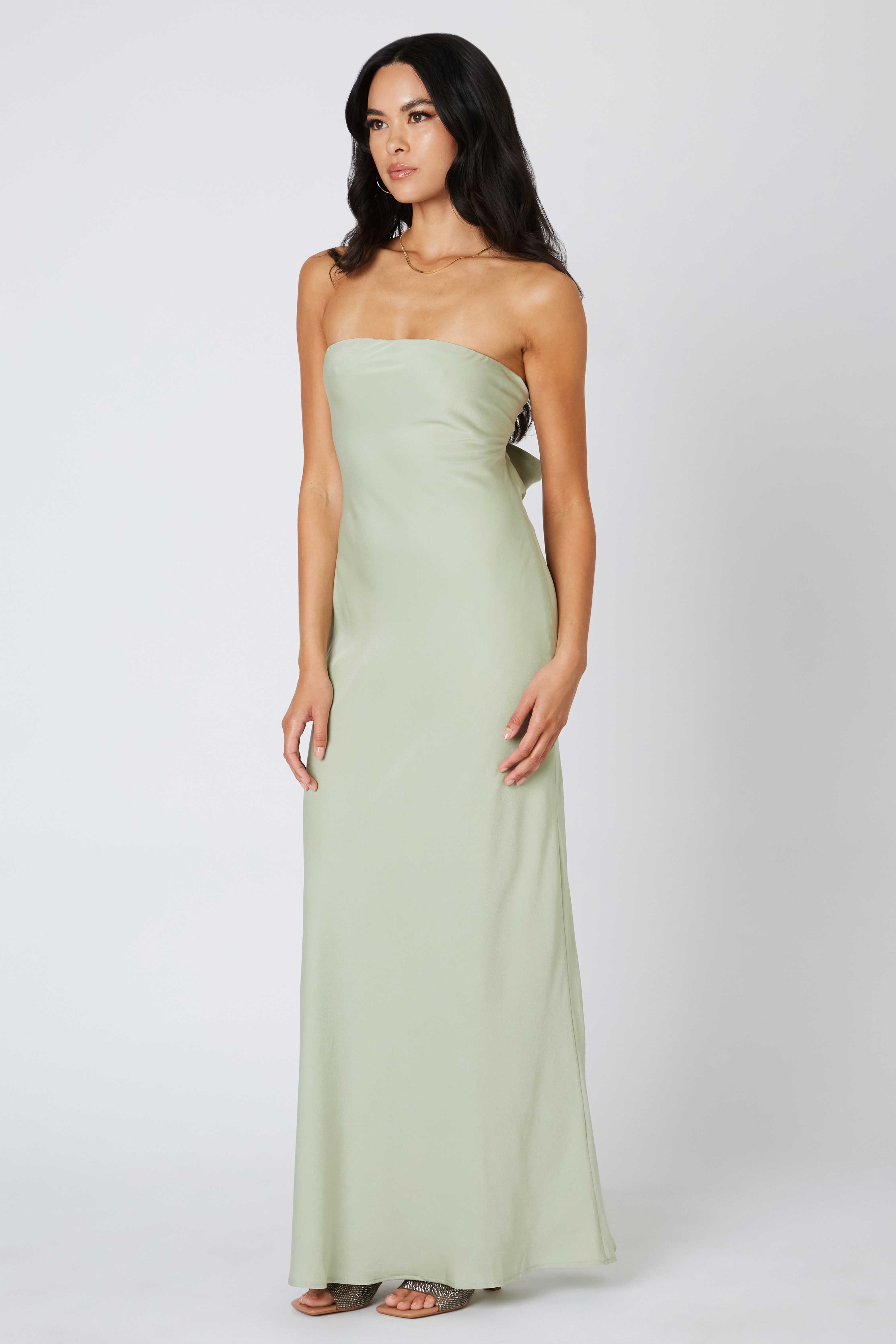 Tie-Back Strapless Maxi Dress in Sage Side View