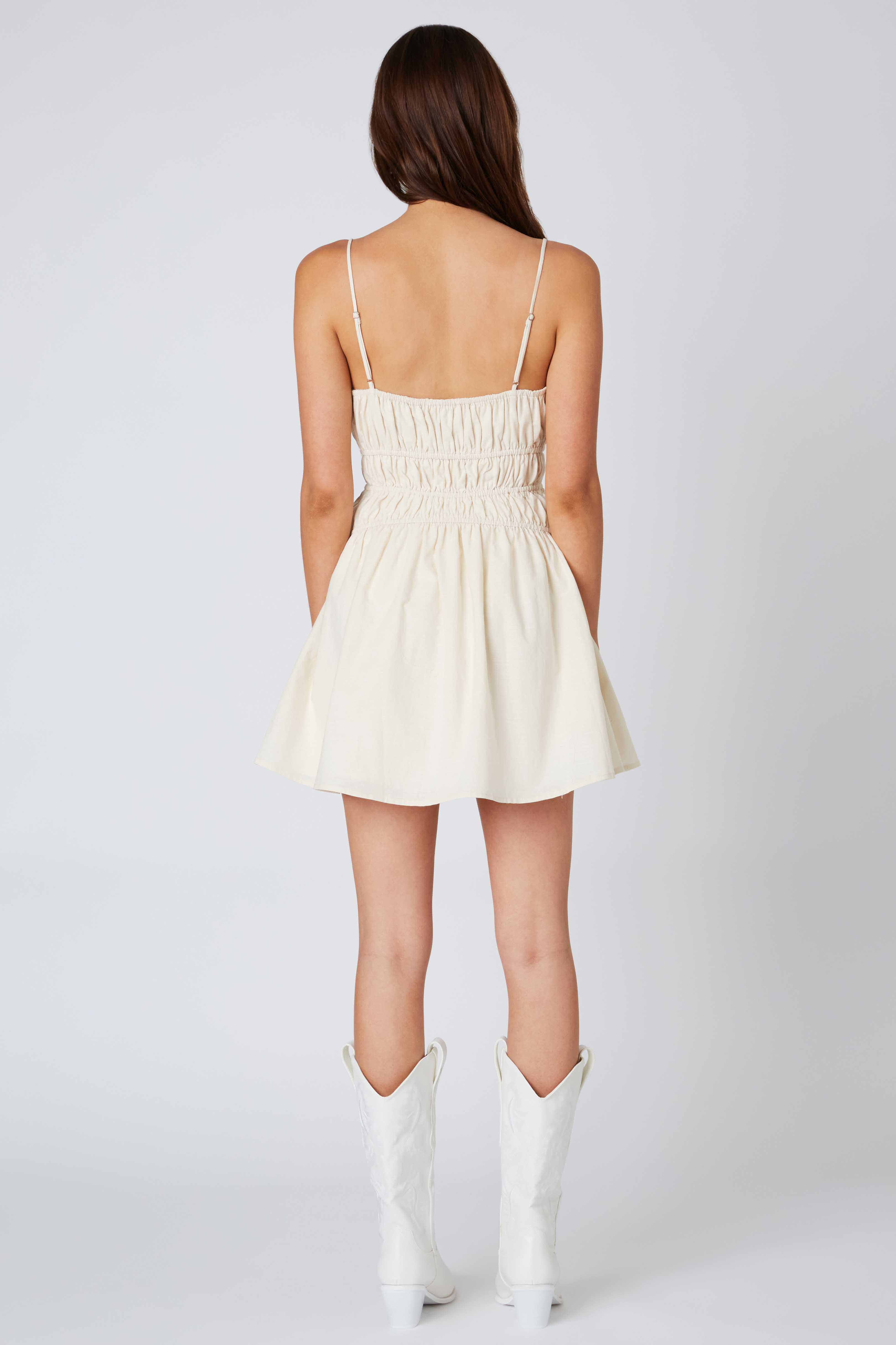 Gathered Cut-Out Mini Dress in Linen Back View