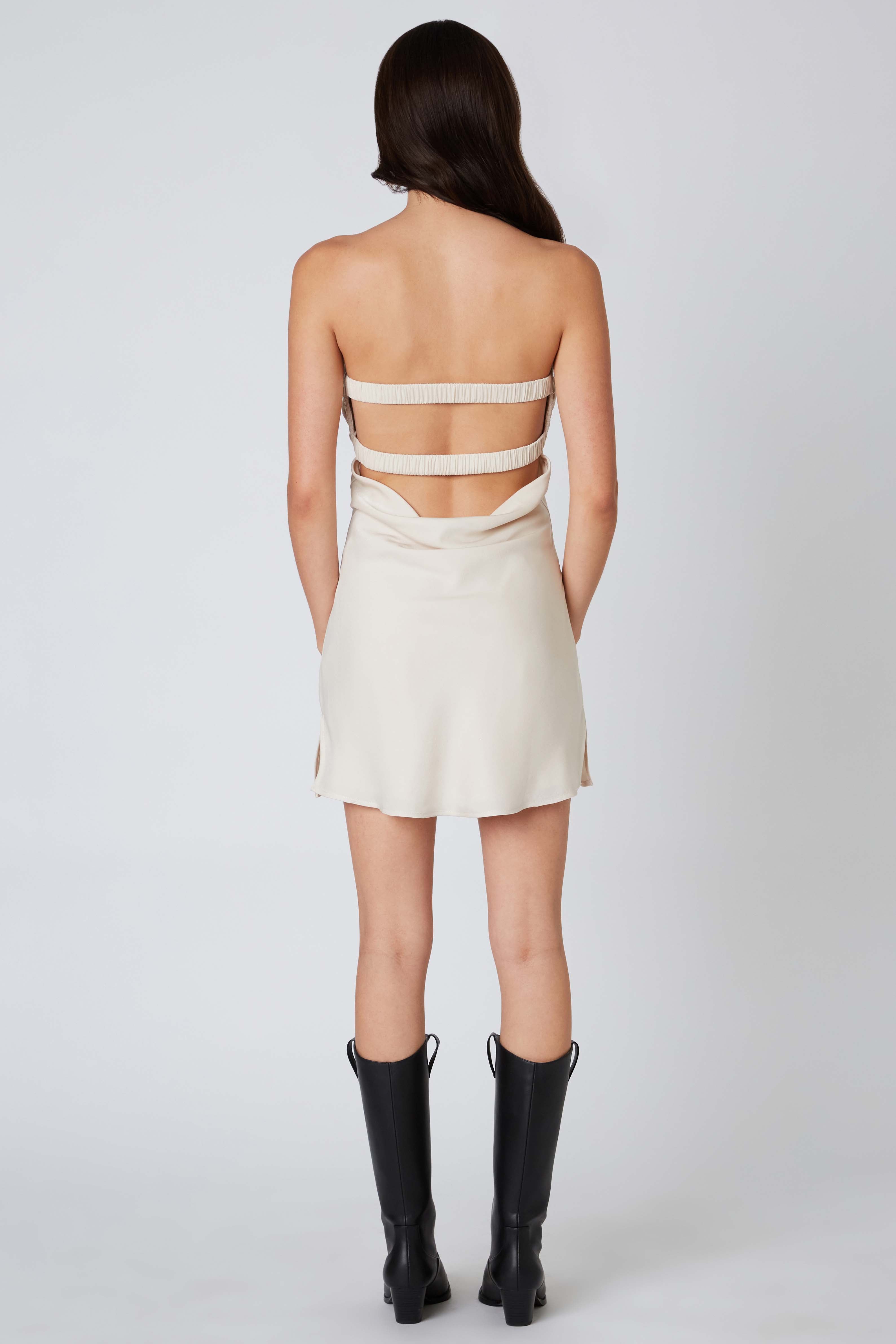 Strapless Satin Mini Dress in Bone Back View