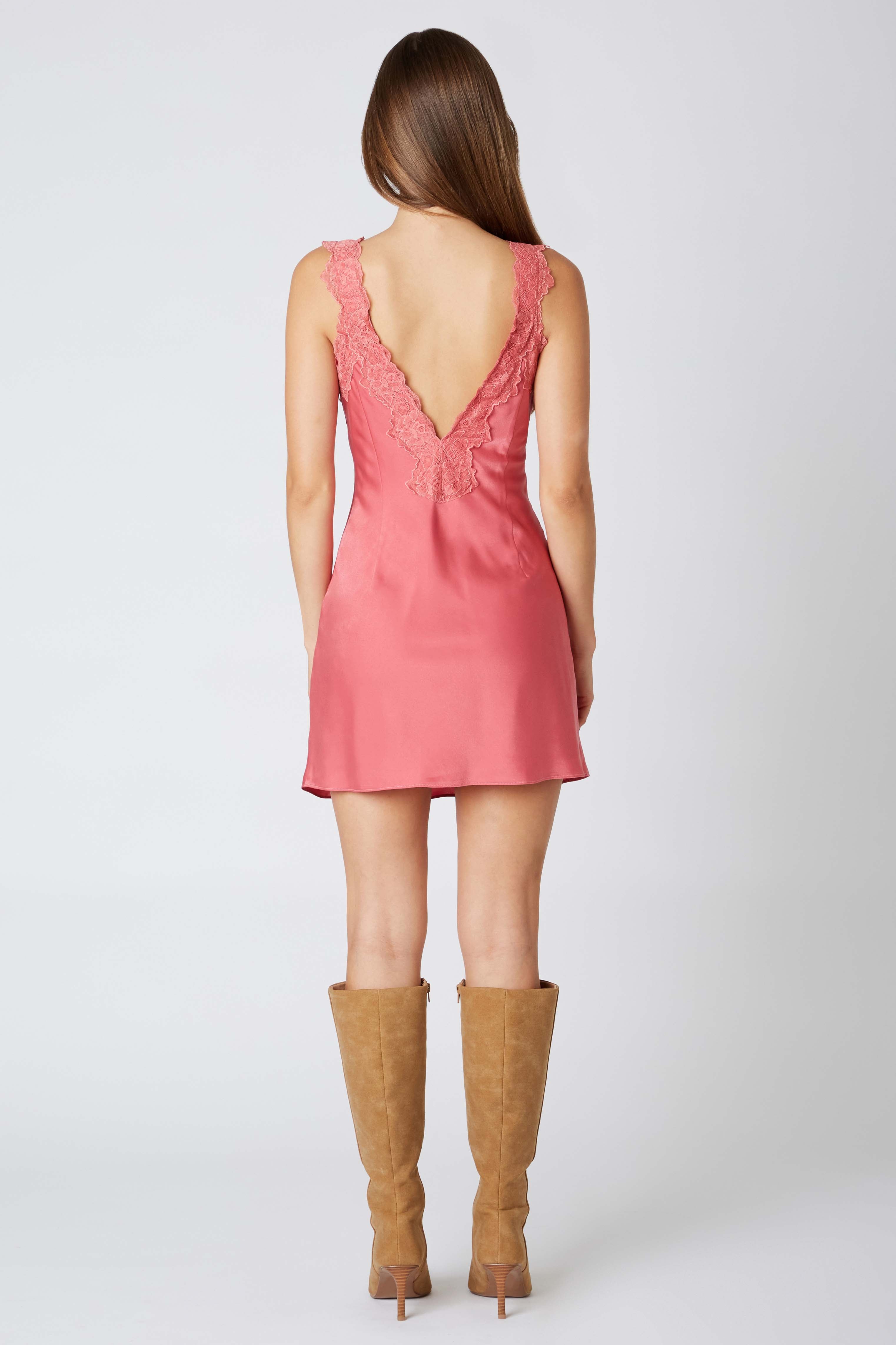 Satin Mini Dress in Mauve Back View