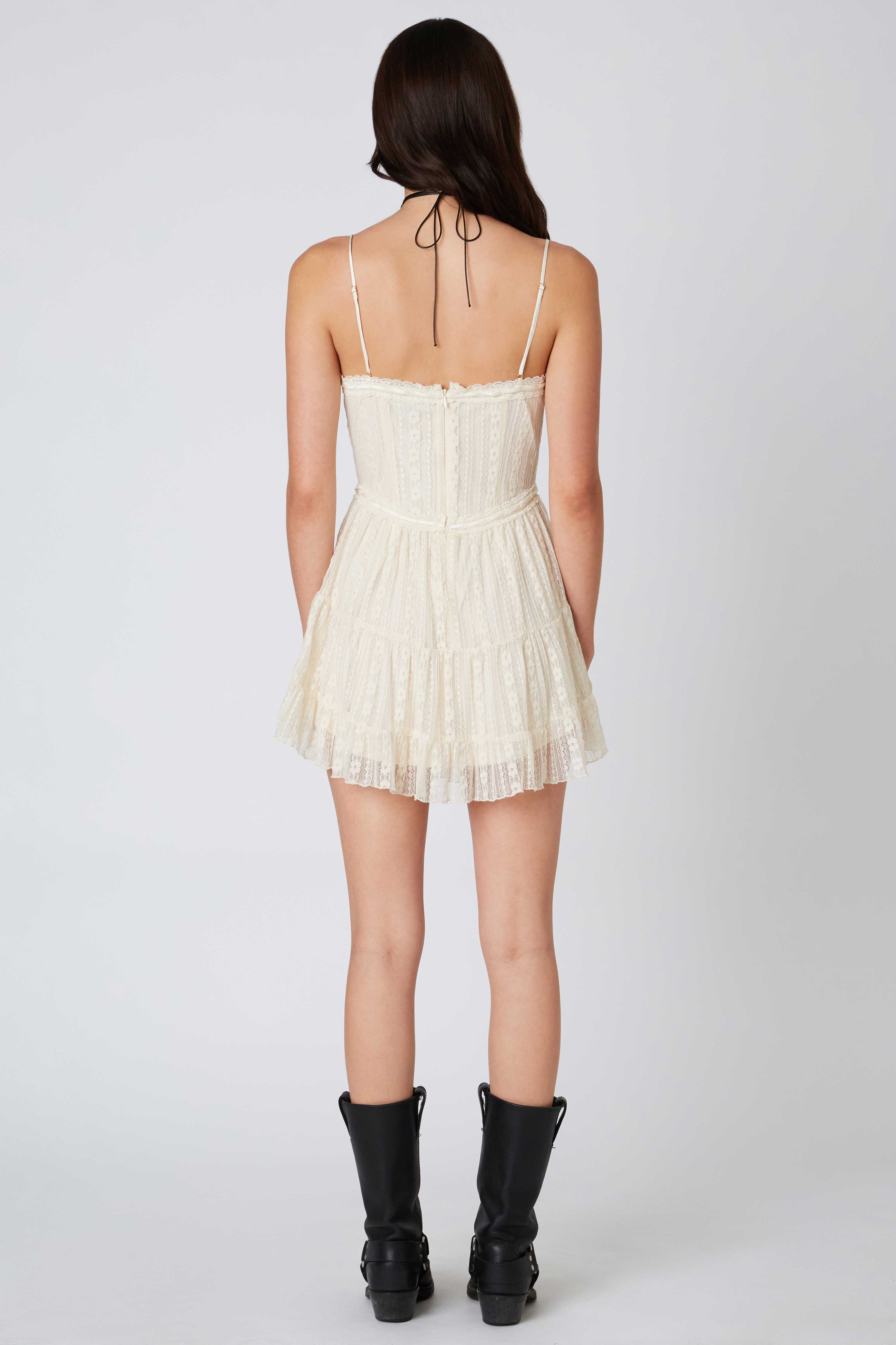 Lace Corset Mini Dress in Vanilla Back View