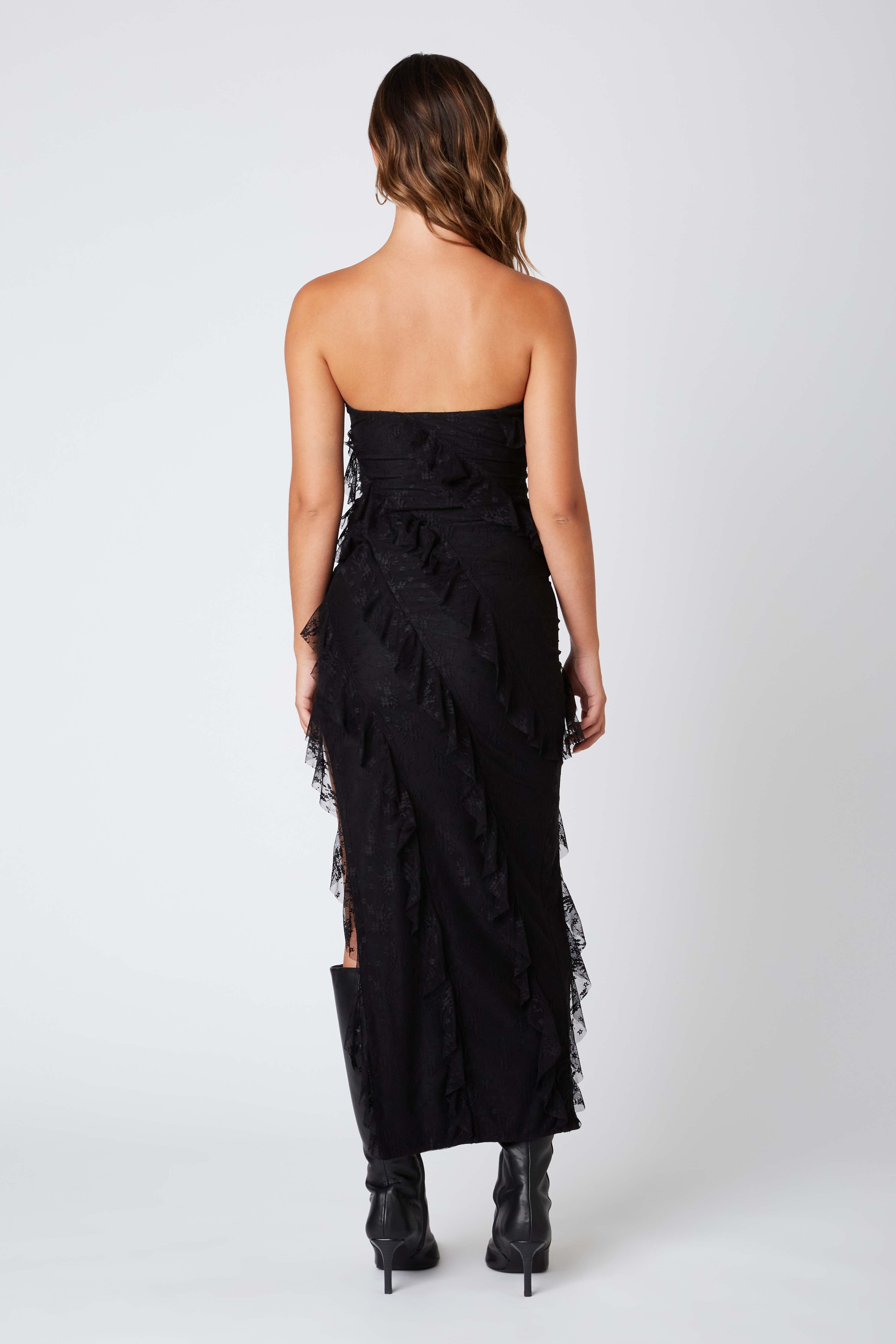 Lace Strapless Maxi Dress in Black Back View
