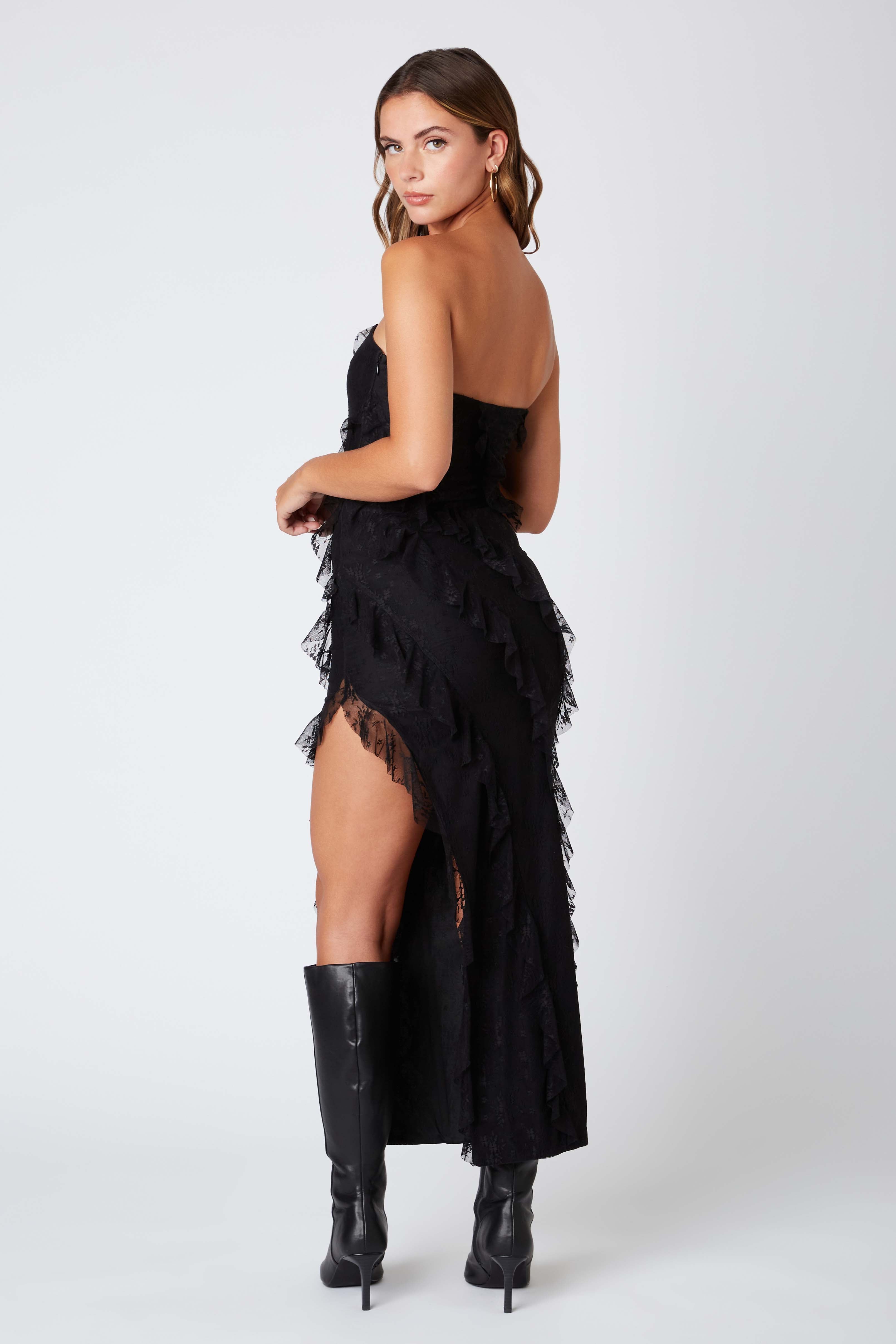 Lace Strapless Maxi Dress in Black Back View
