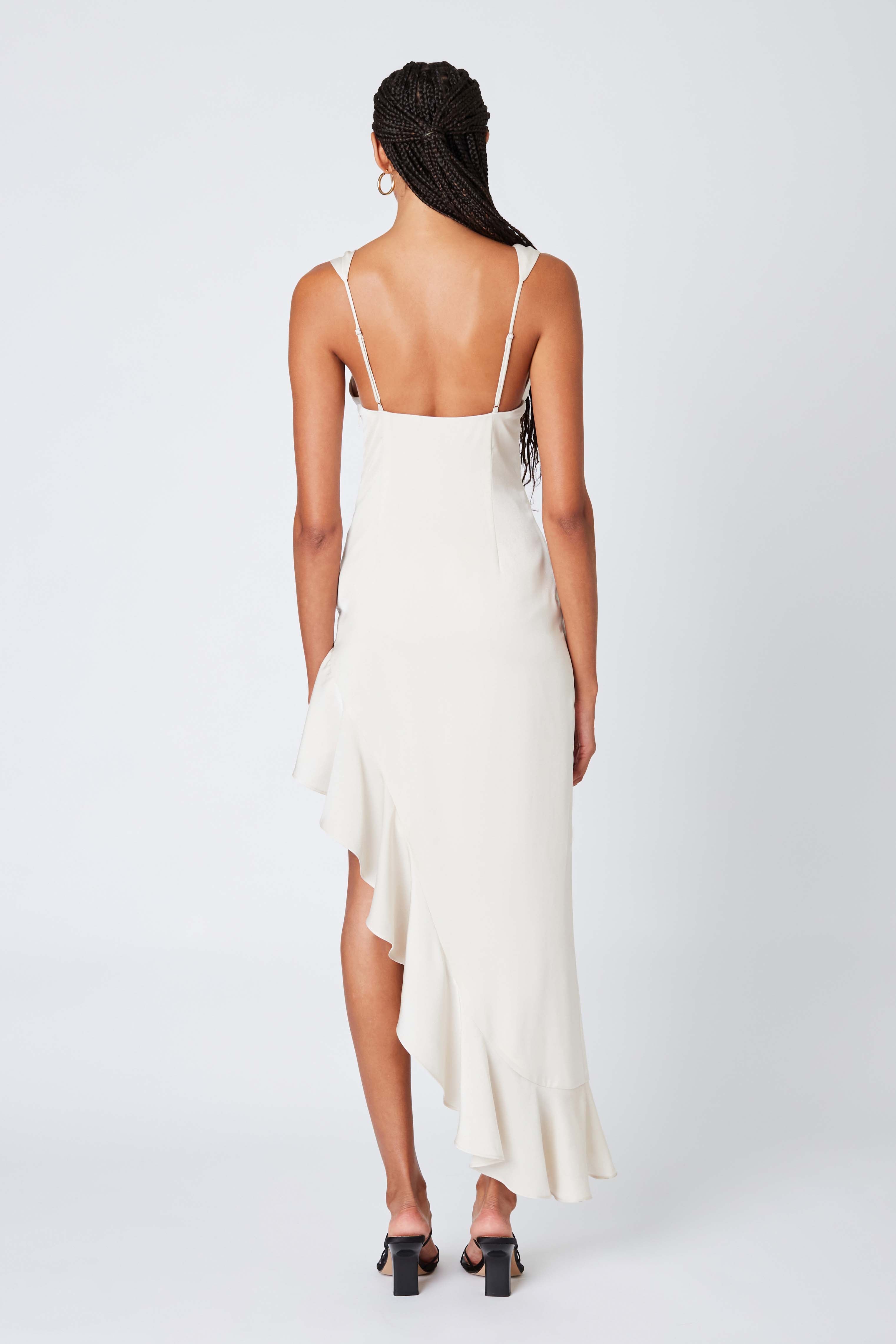 Satin High-low Midi Dress in Bone Back View