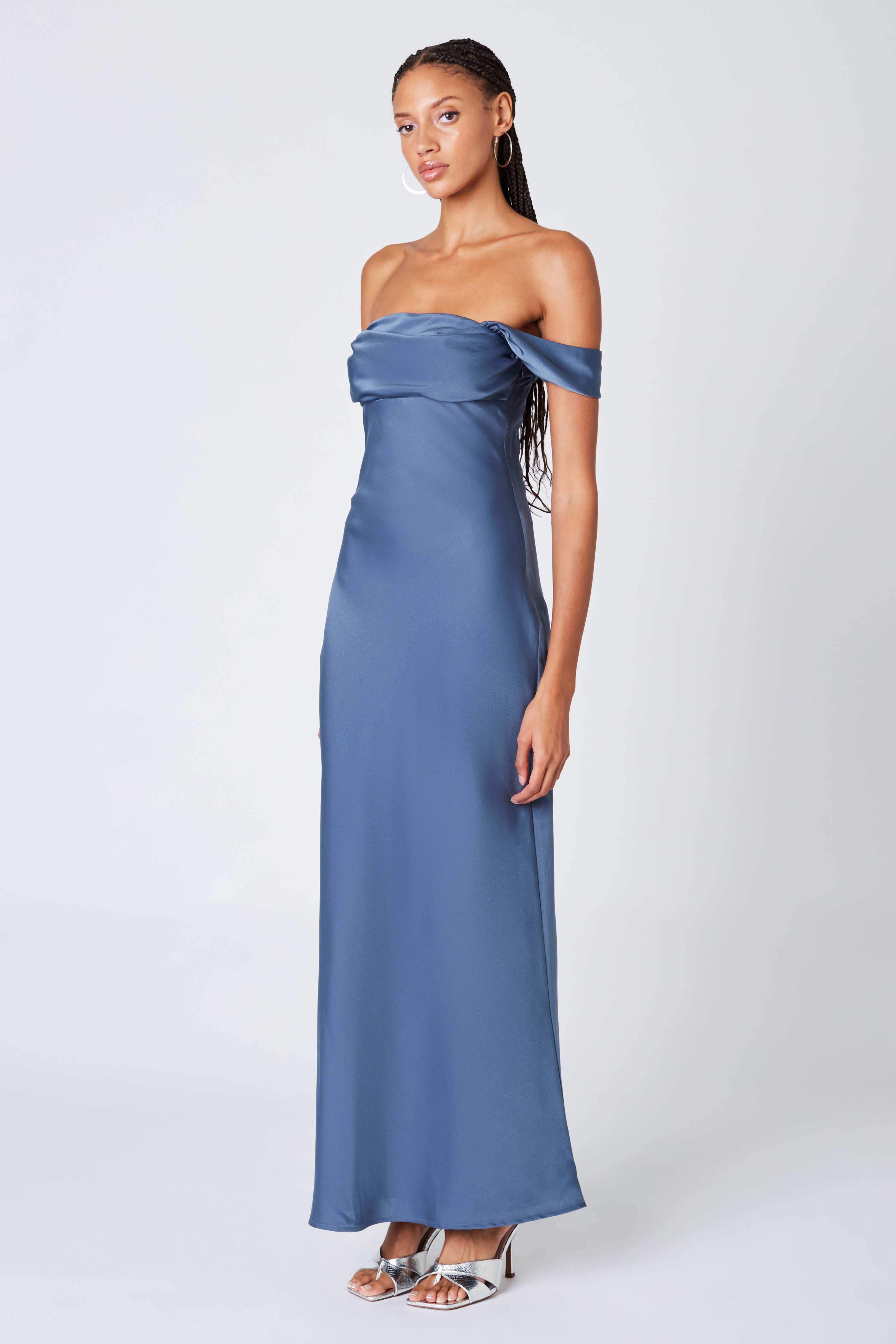 satin off shoulder maxi dress Luisa