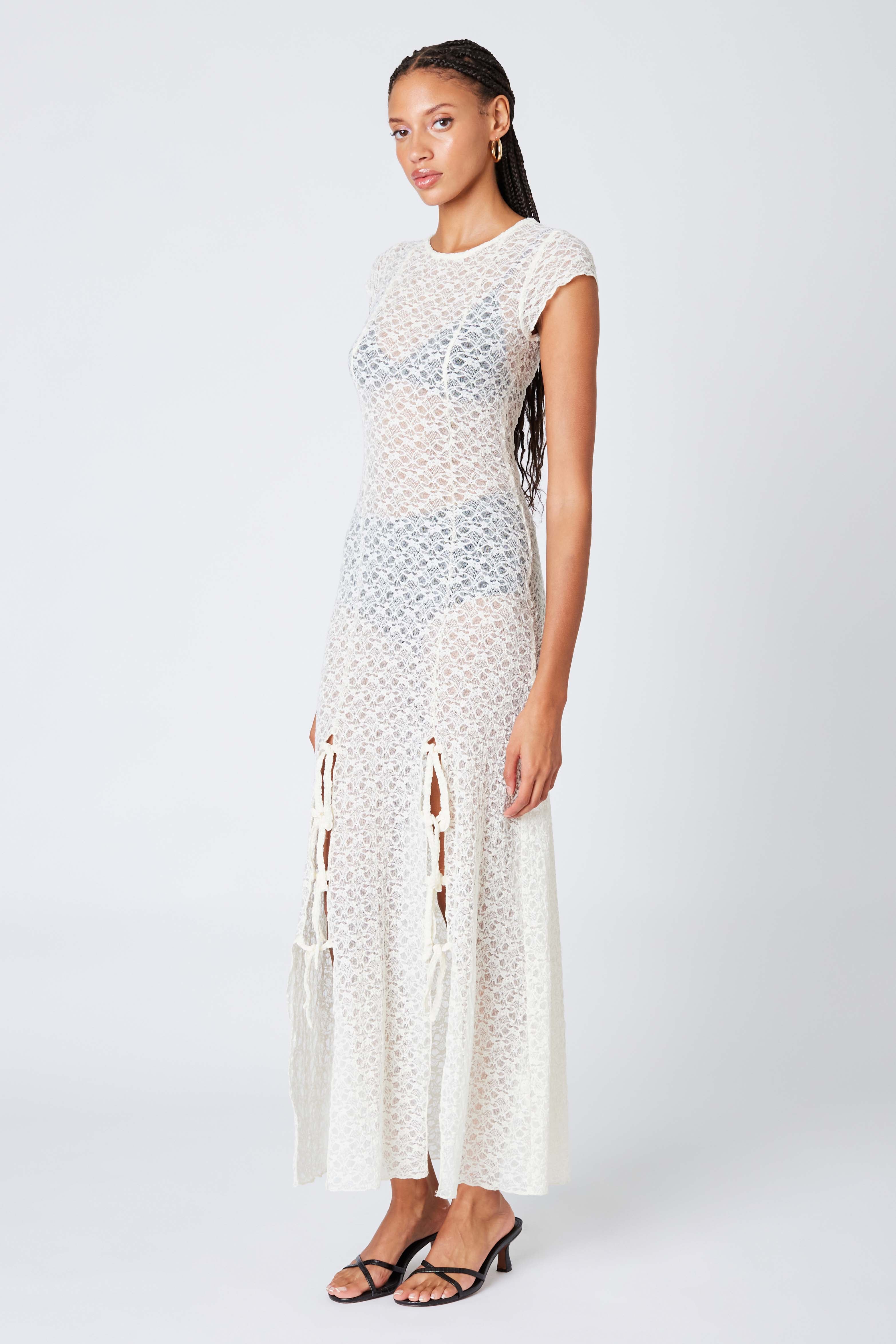 Short Sleeve Lace Maxi Dress in Ivory Side View