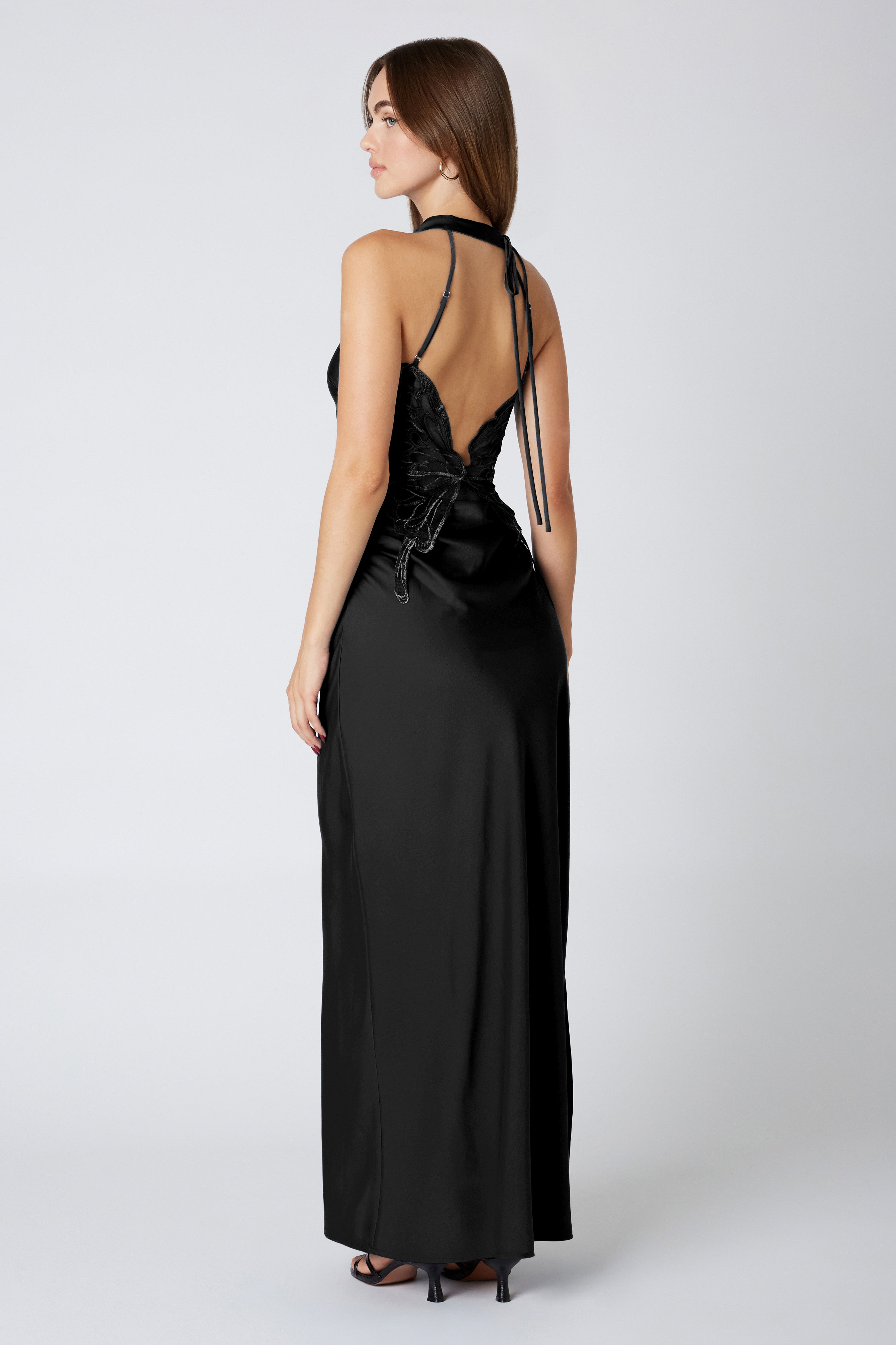 Runway Butterfly Maxi Dress in Black Back View